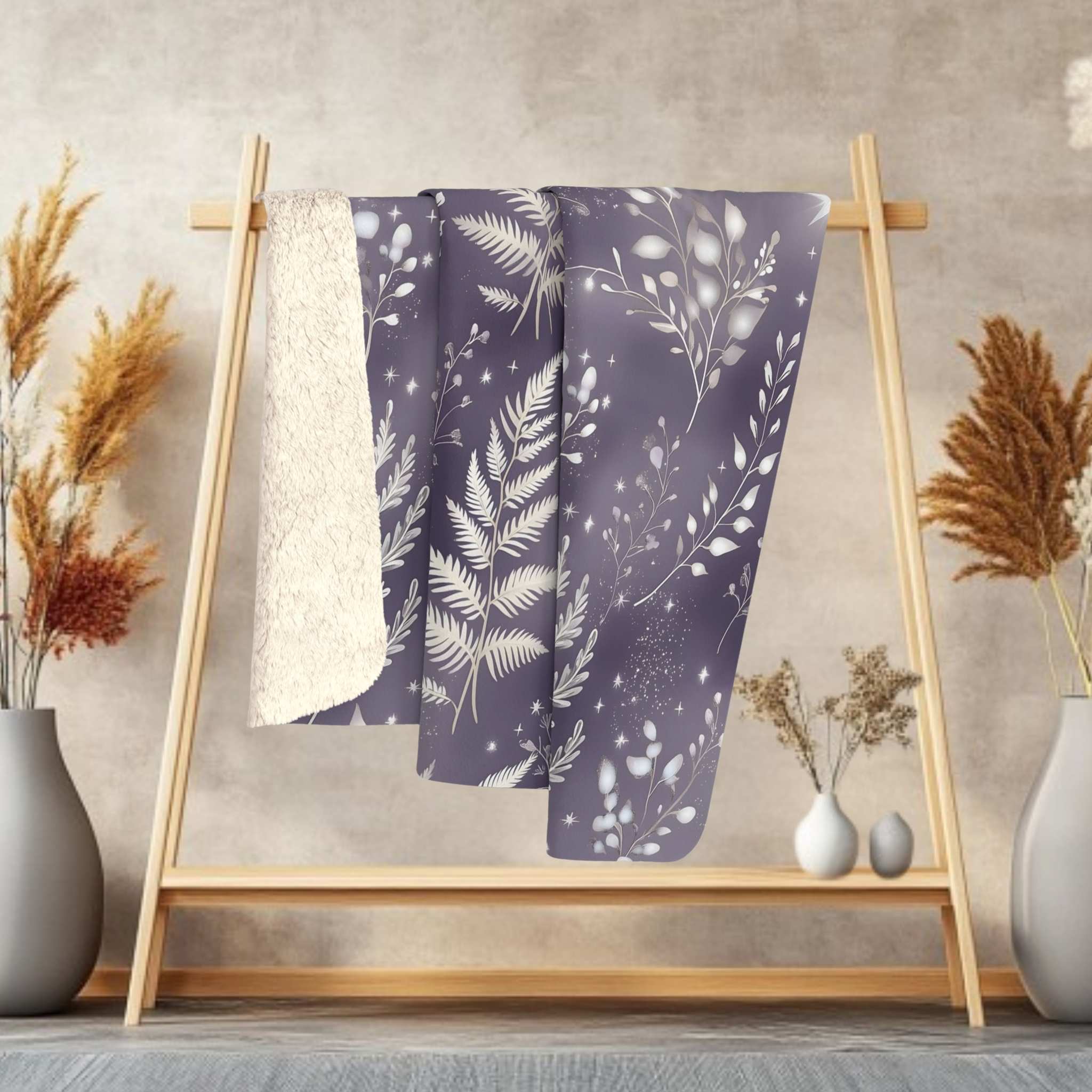 Botanical Throw Blanket – Starry Night Leaves | Lunar Fern