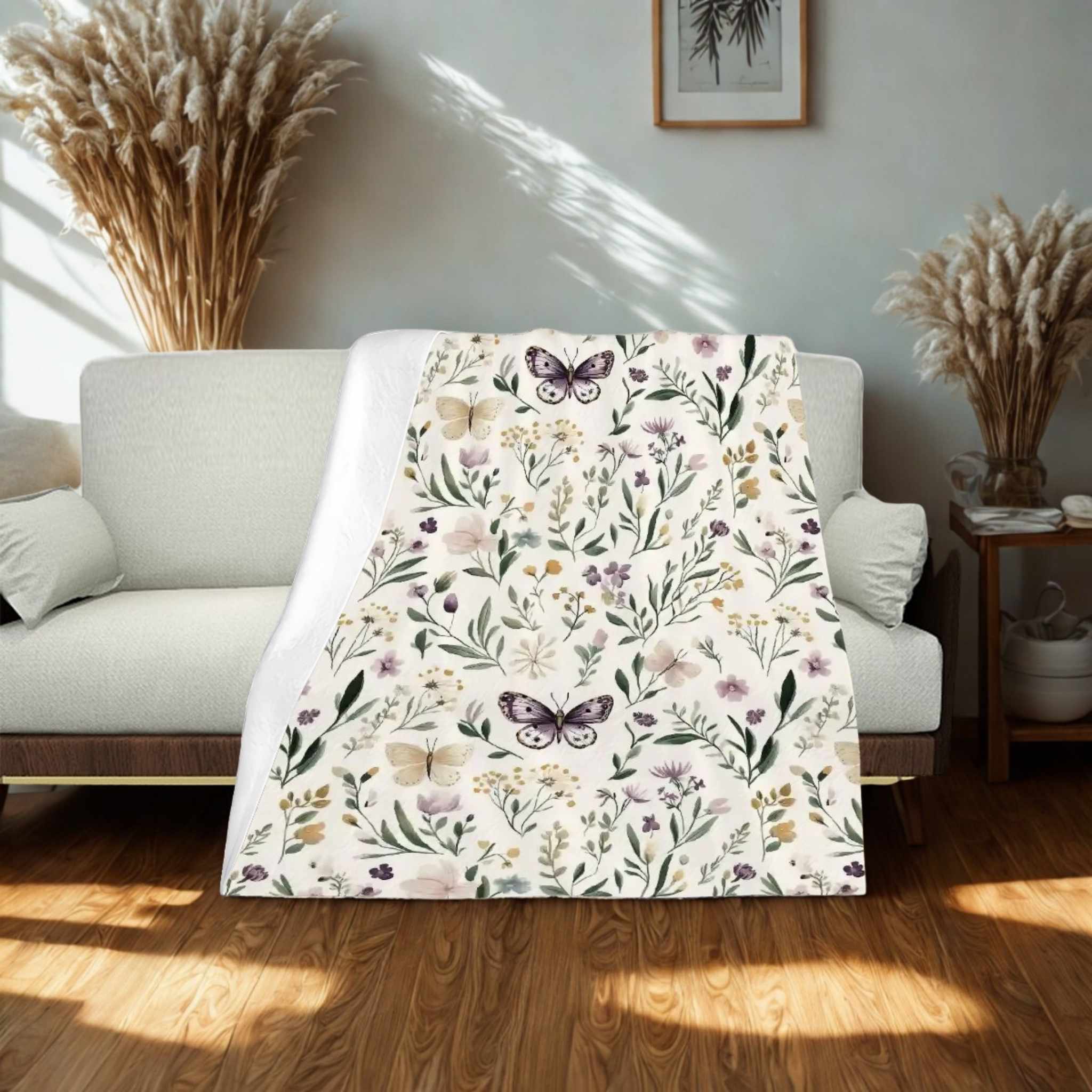 Boho Floral Throw Blanket - Butterfly Garden | Meadow Wings