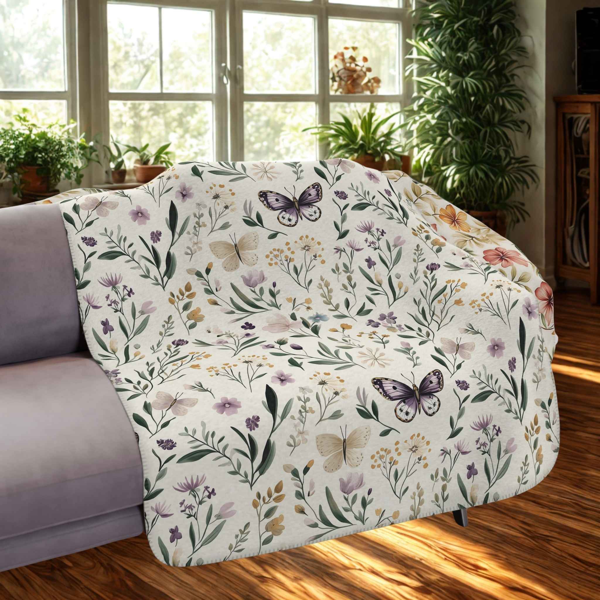 Boho Floral Throw Blanket - Butterfly Garden | Meadow Wings