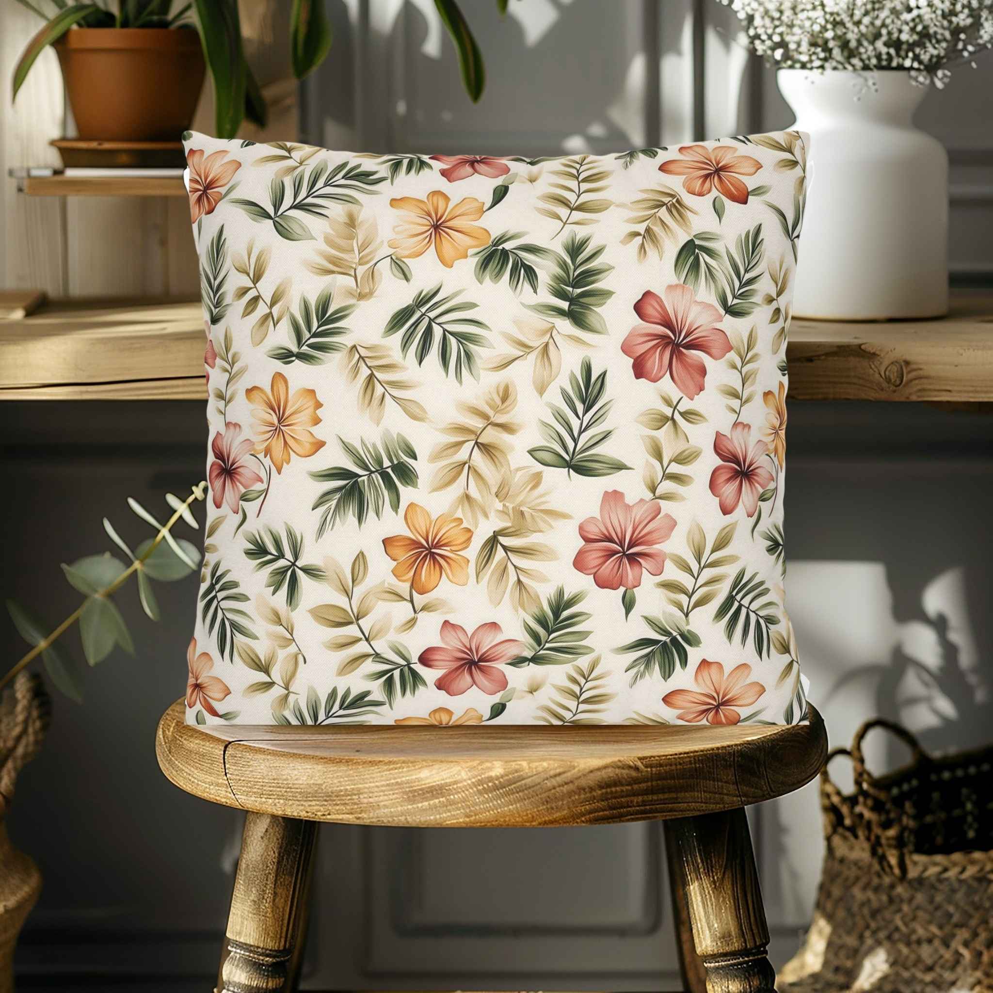 Cottagecore Pillow – Hibiscus Island Decor | Meadow Bloom
