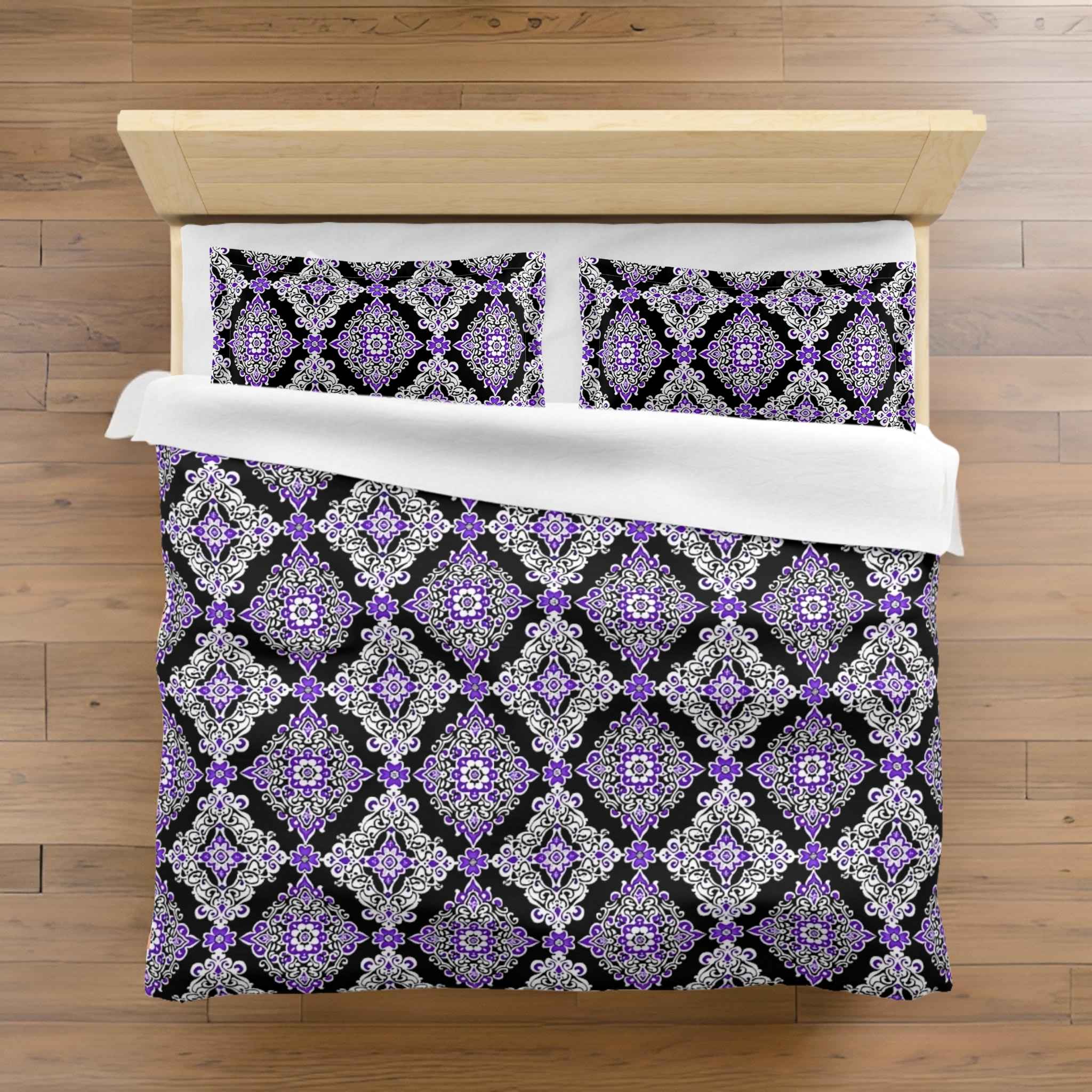 Purple & White Damask Duvet Cover Set | Midnight Majesty