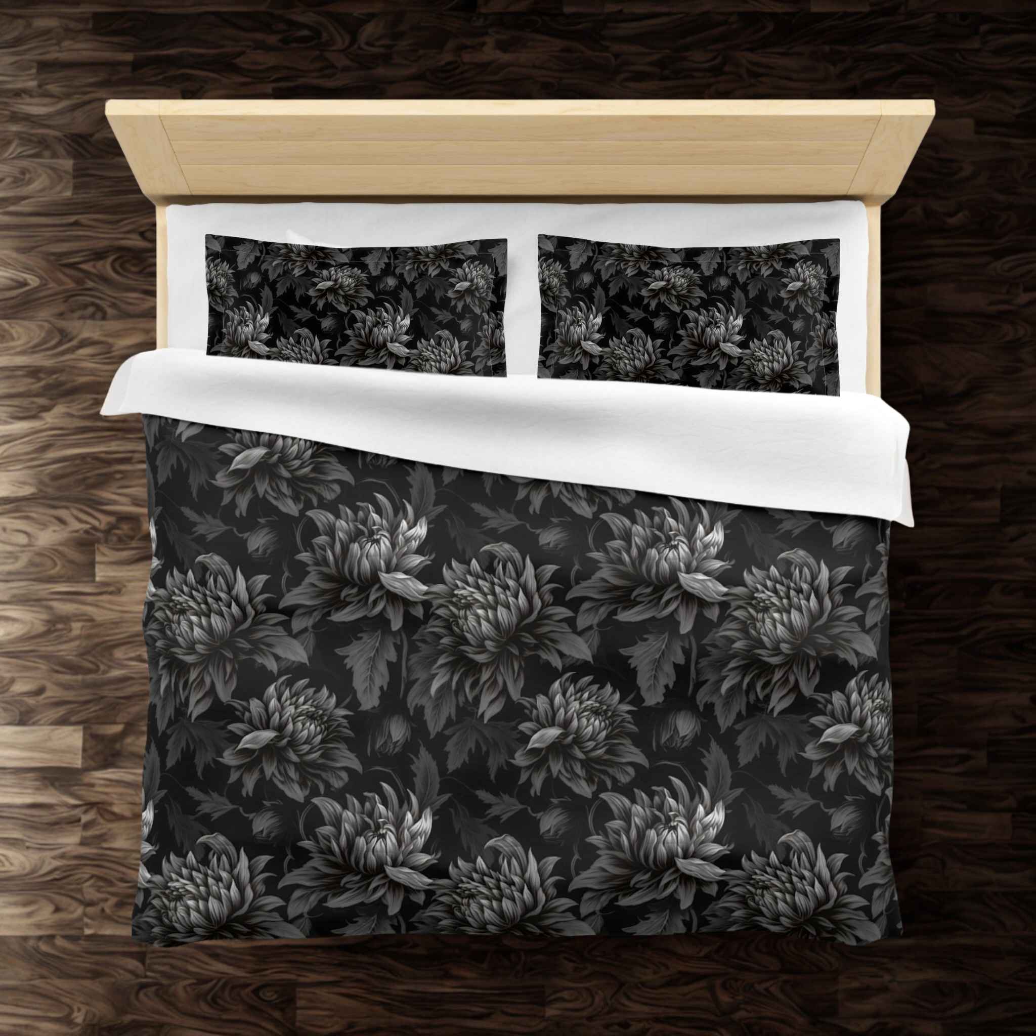 Floral Duvet Cover in Queen or King | Midnight Black Dahlia