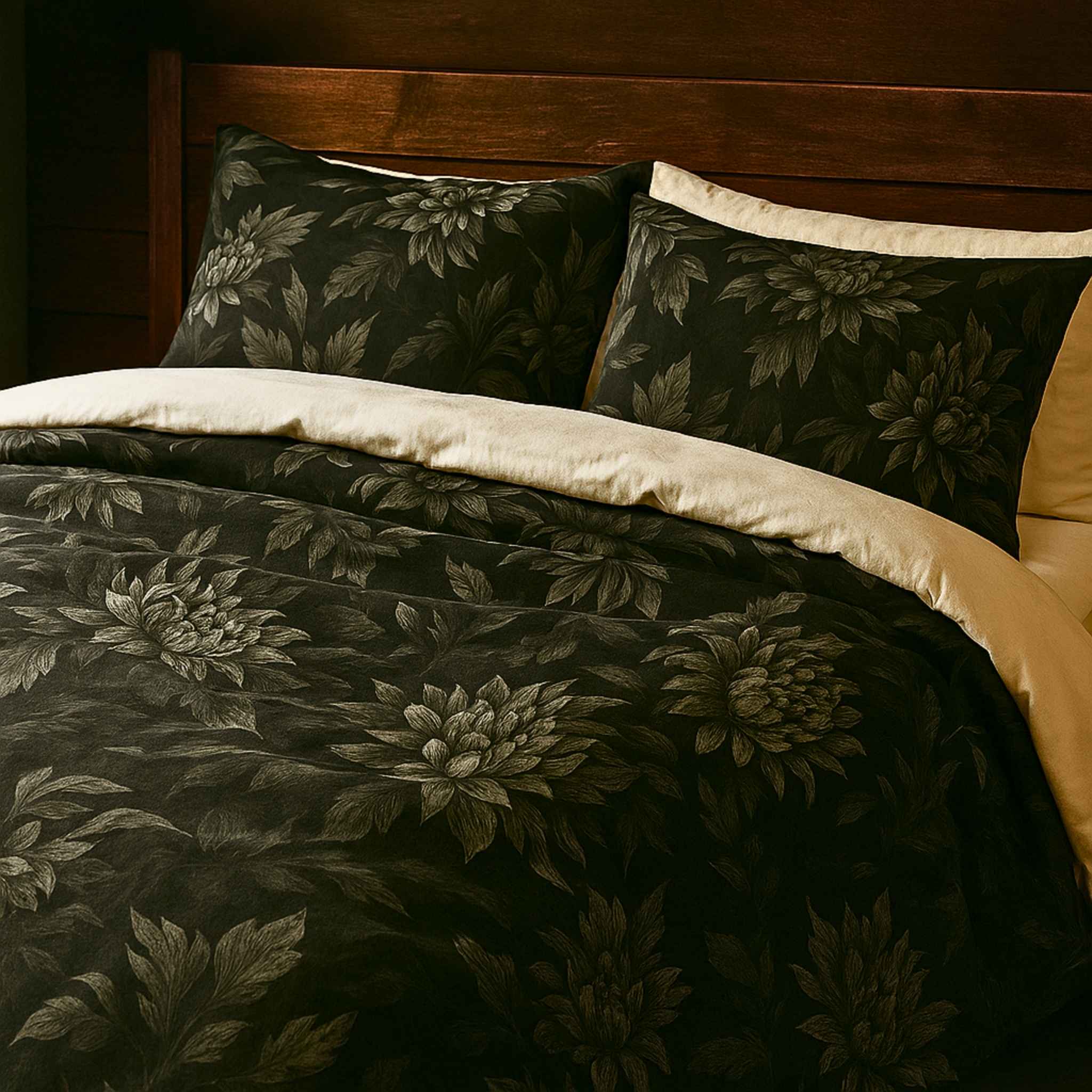 Floral Duvet Cover in Queen or King | Midnight Black Dahlia