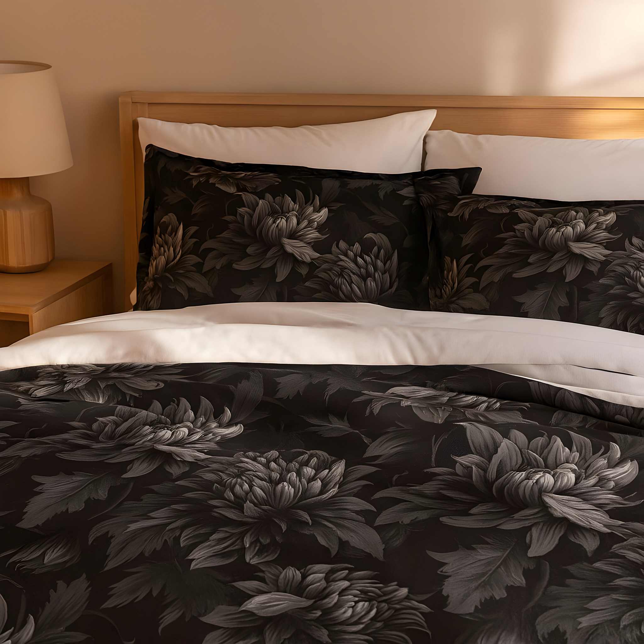 Floral Duvet Cover in Queen or King | Midnight Black Dahlia