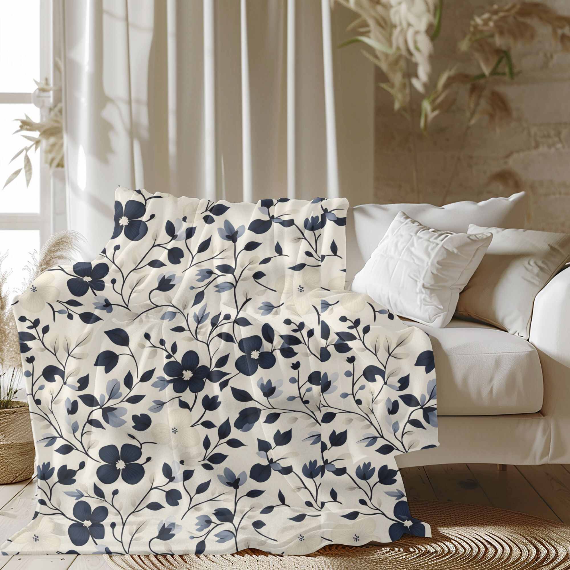Floral Throw Blanket Home Decor | Navy Bloomscape