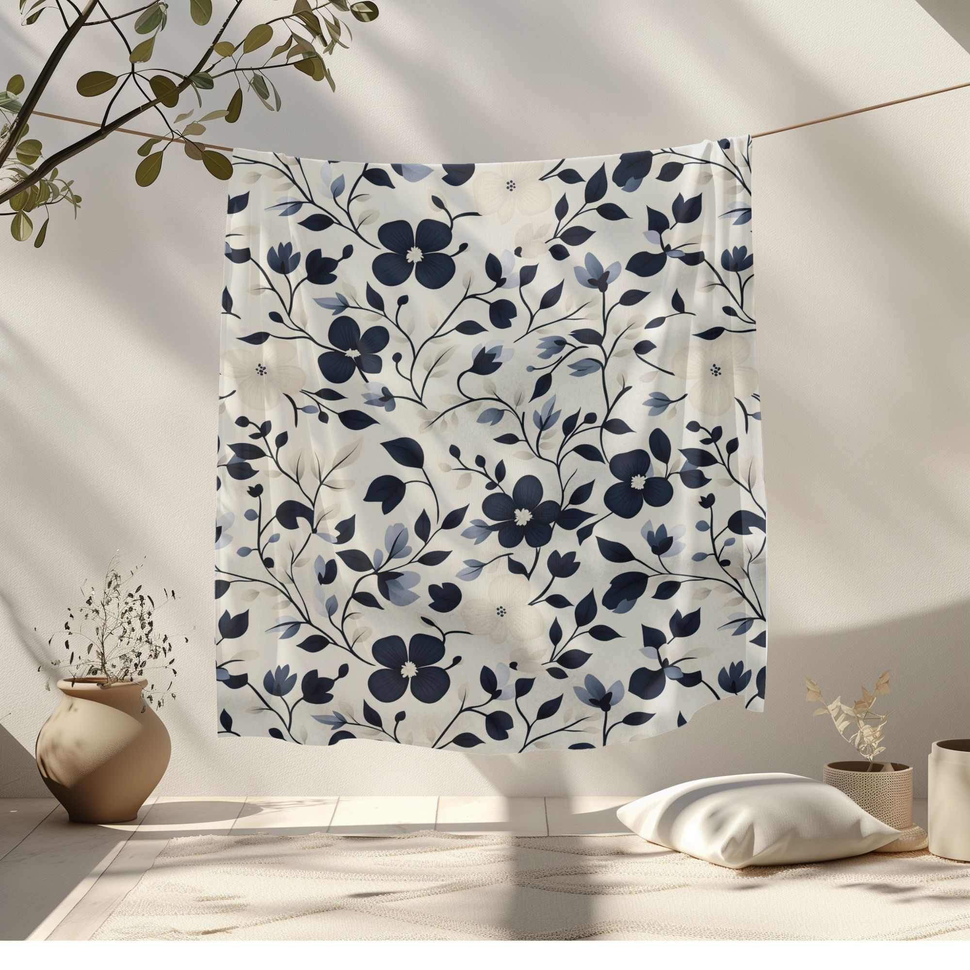Floral Throw Blanket Home Decor | Navy Bloomscape