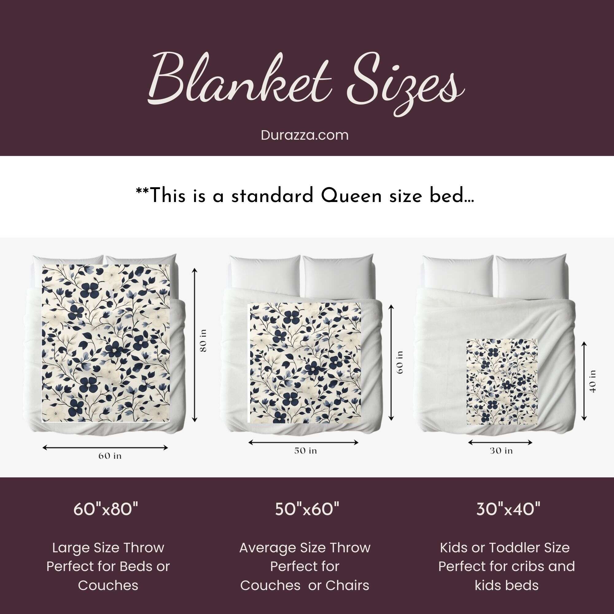 Floral Throw Blanket Home Decor | Navy Bloomscape