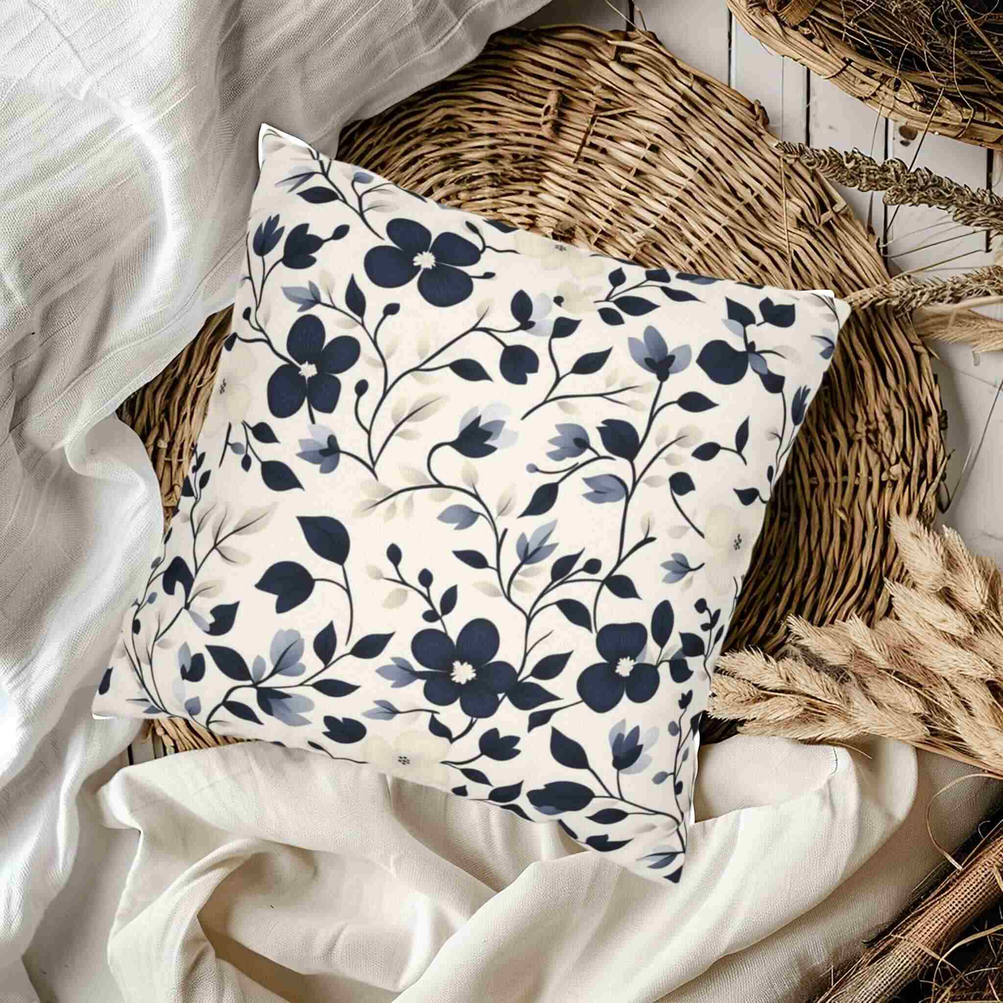 Floral Throw Pillow – Boho Navy Decor | Navy Bloomscape