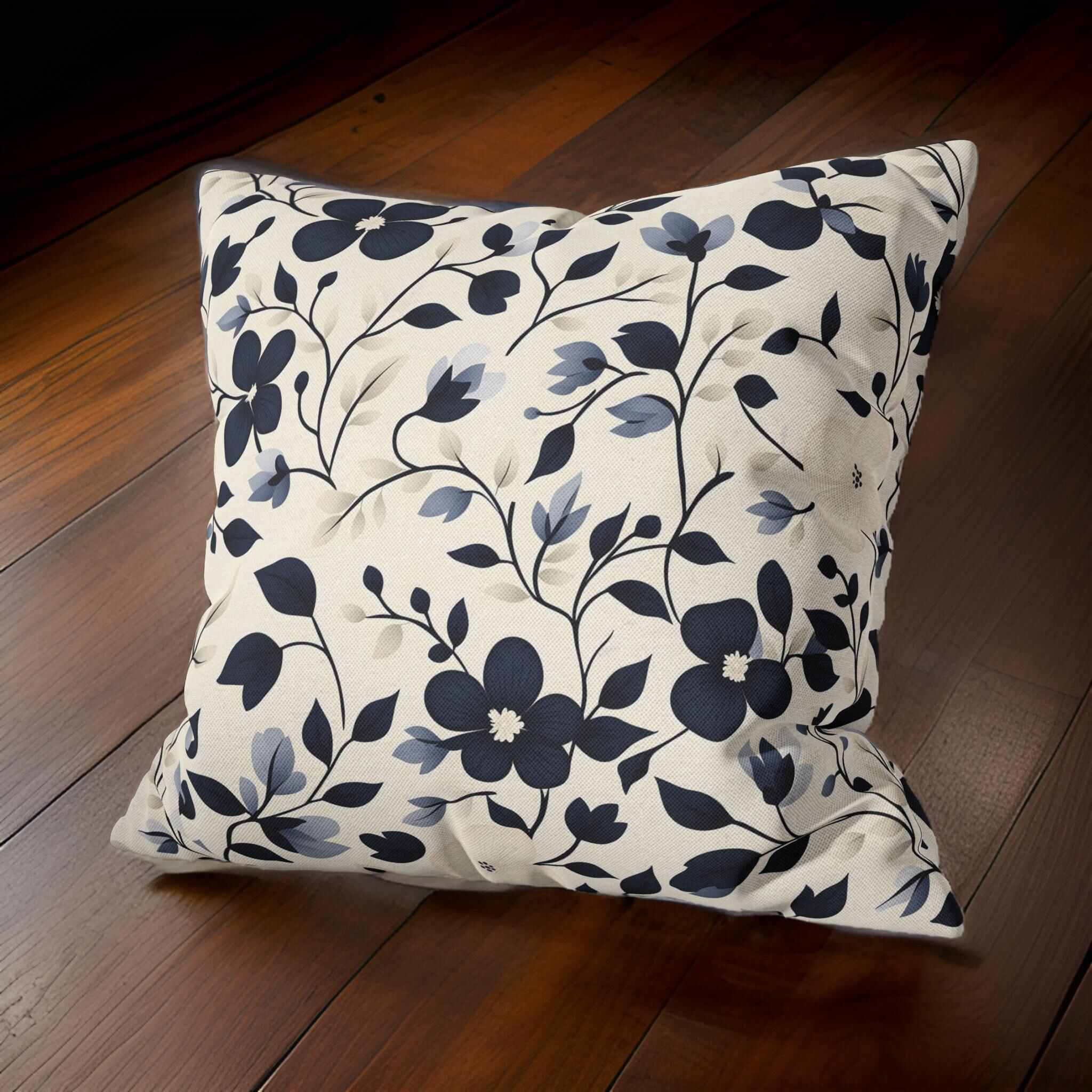 Floral Throw Pillow – Boho Navy Decor | Navy Bloomscape