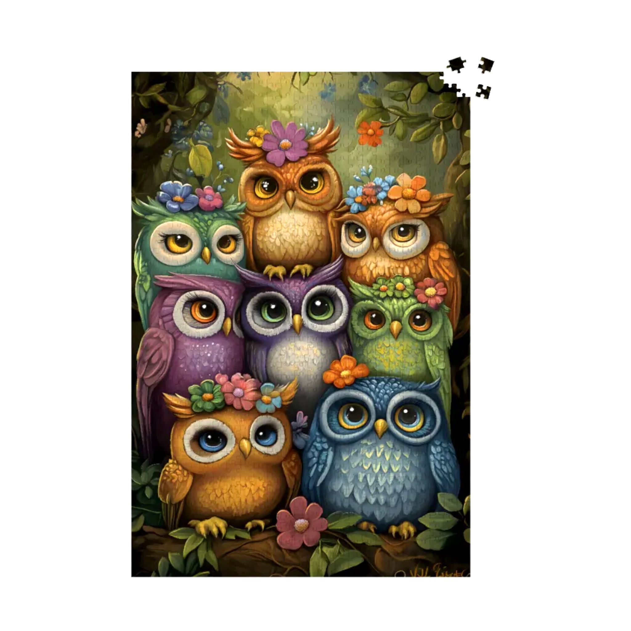 Owl Jigsaw Puzzle - Whimsical Nature Scene | Nestled Eyes