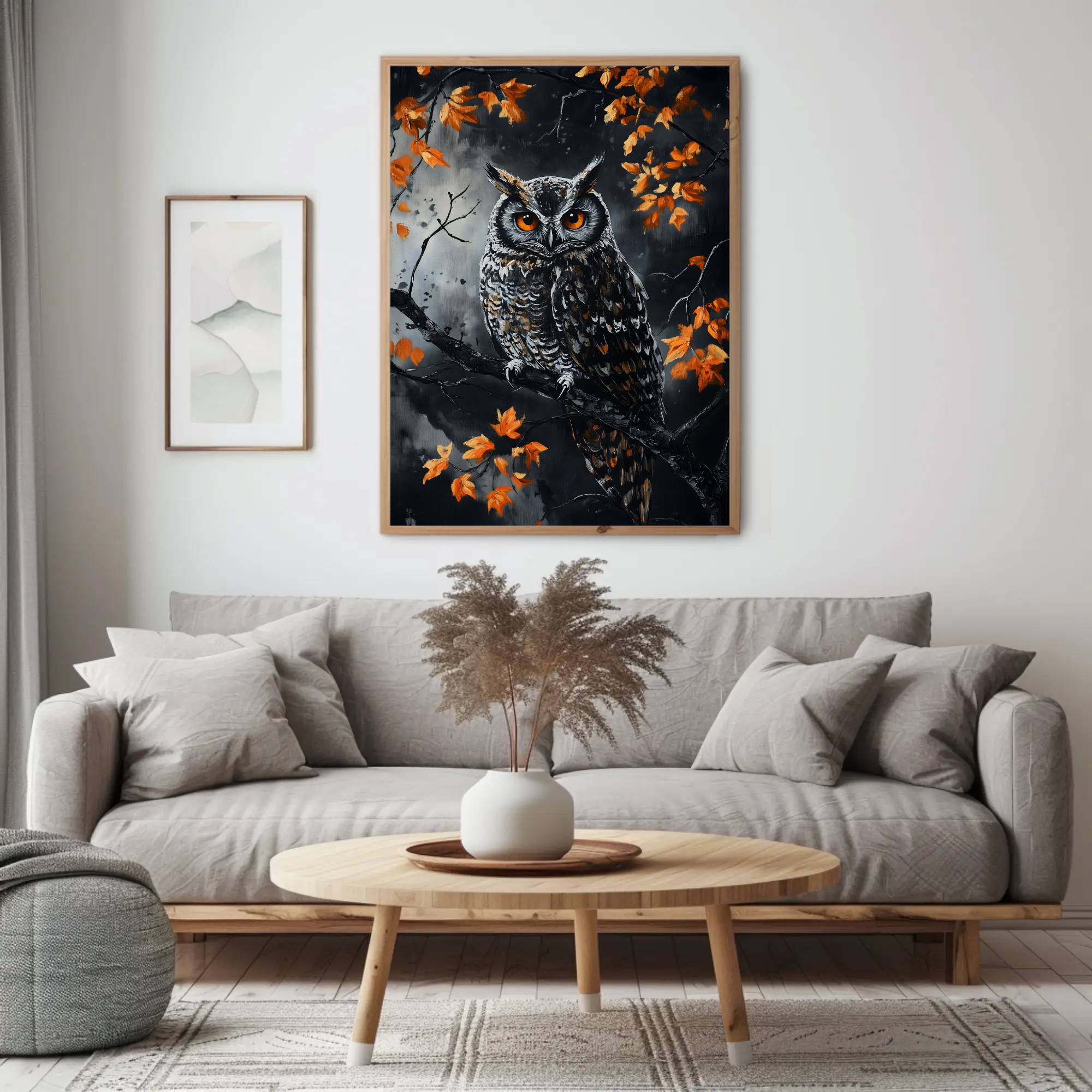 Orange Eyed Owl Wall Art: Goth Fantasy Painting