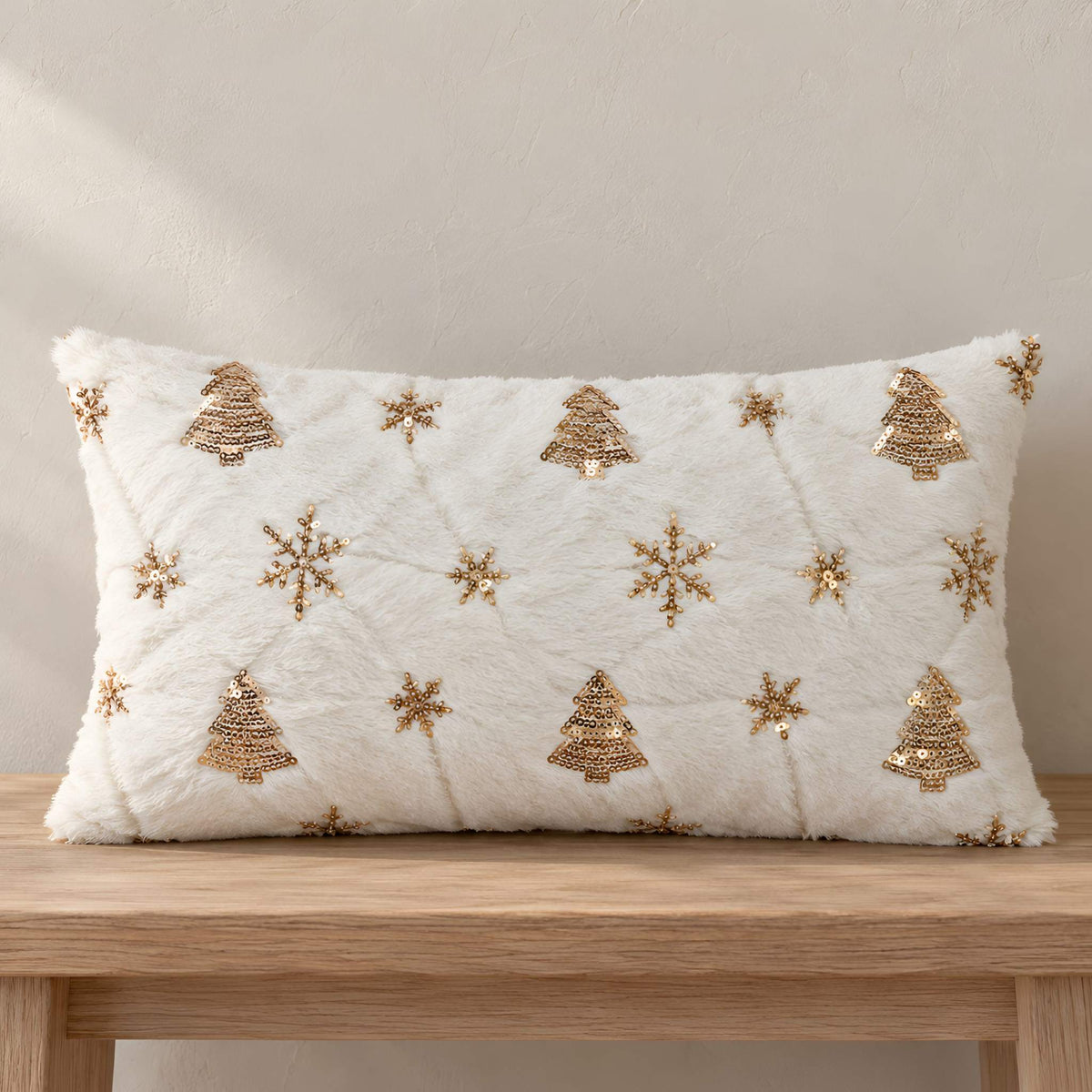 Christmas Throw Pillow Cover, 18x18 or 12x20 | Gold Sequins