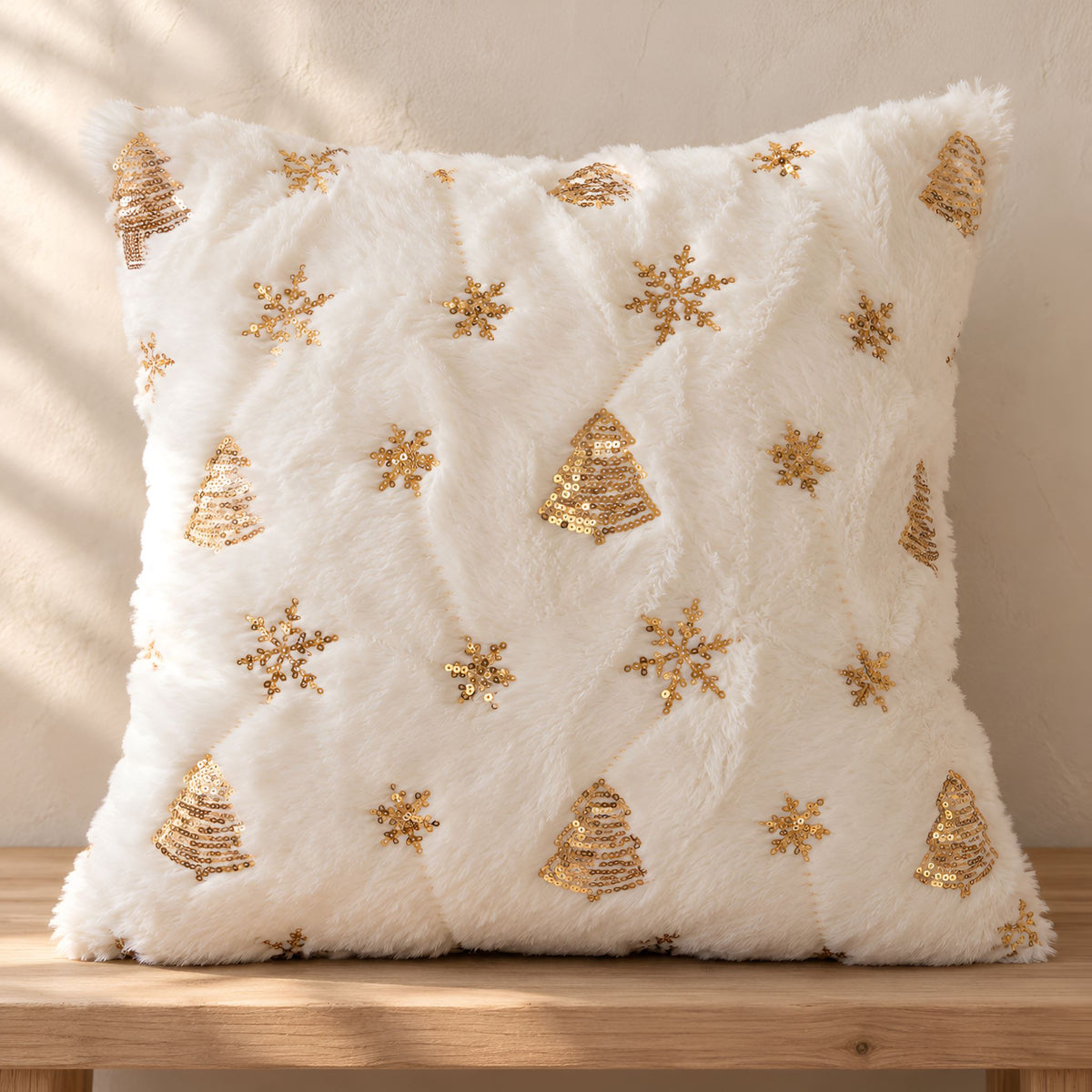 Christmas Throw Pillow Cover, 18x18 or 12x20 | Gold Sequins