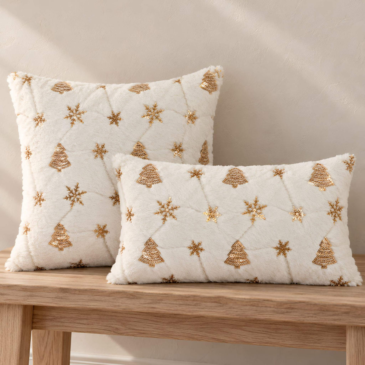 Christmas Throw Pillow Cover, 18x18 or 12x20 | Gold Sequins