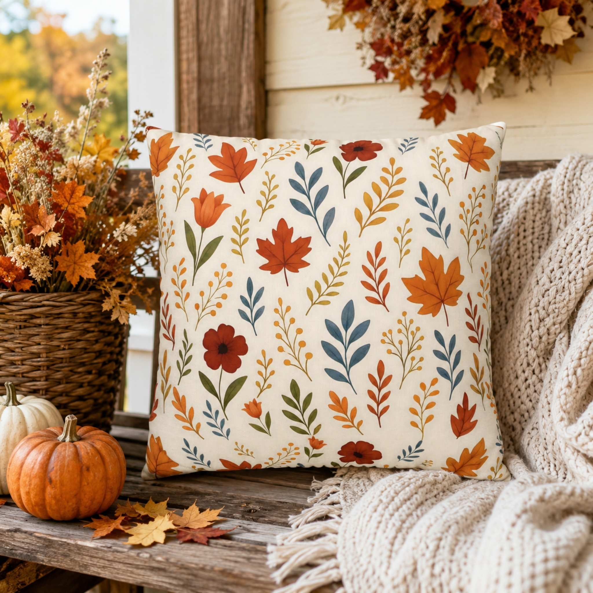 Fall Leaf Pillow Cover 18 or 20 Inch Polyester | Mapleveil – Durazza