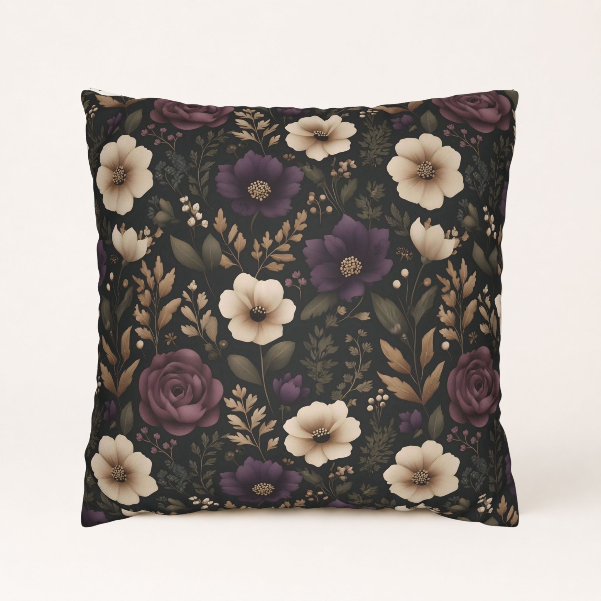 Plum floral faux suede pillow cover in 18 inch.
