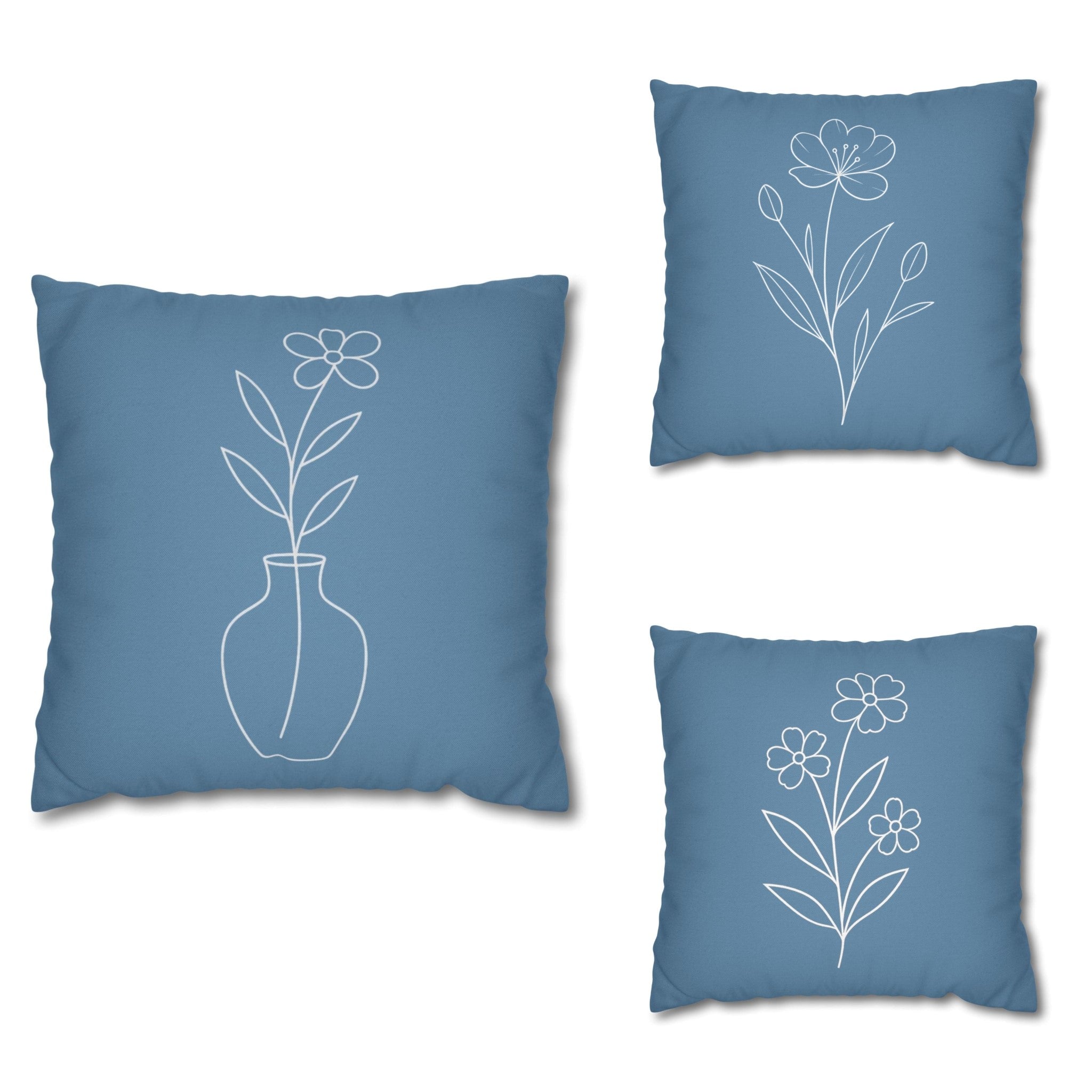 Blue Floral Trio Pillow Cover - 20" Woven Cotton | Durazza