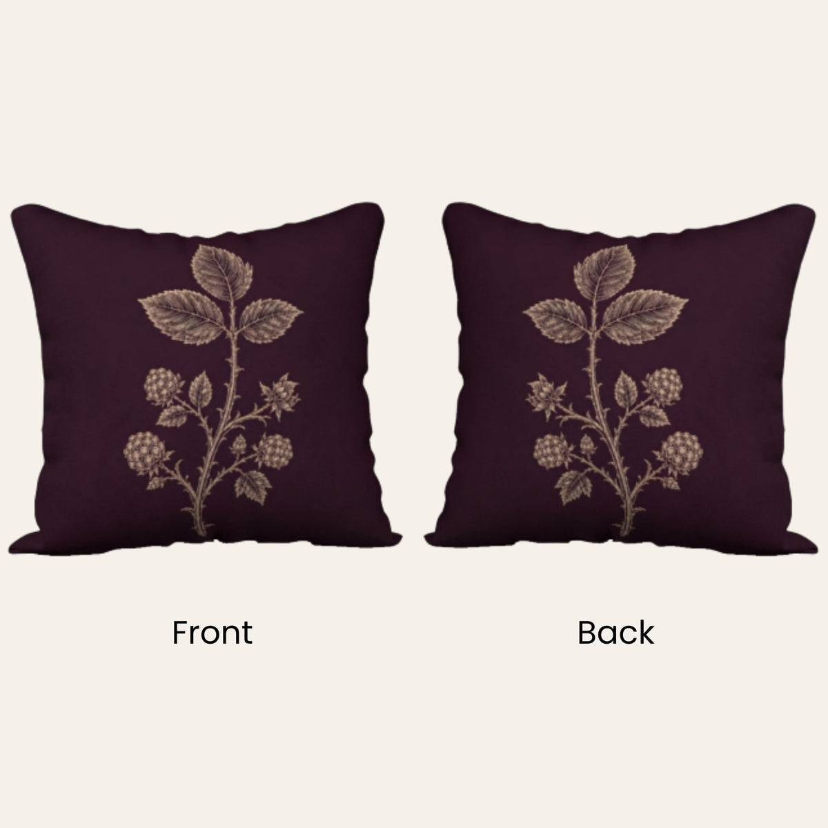 Blackberry Botanical Cotton Pillow Cover, 18" | Tramble Trails