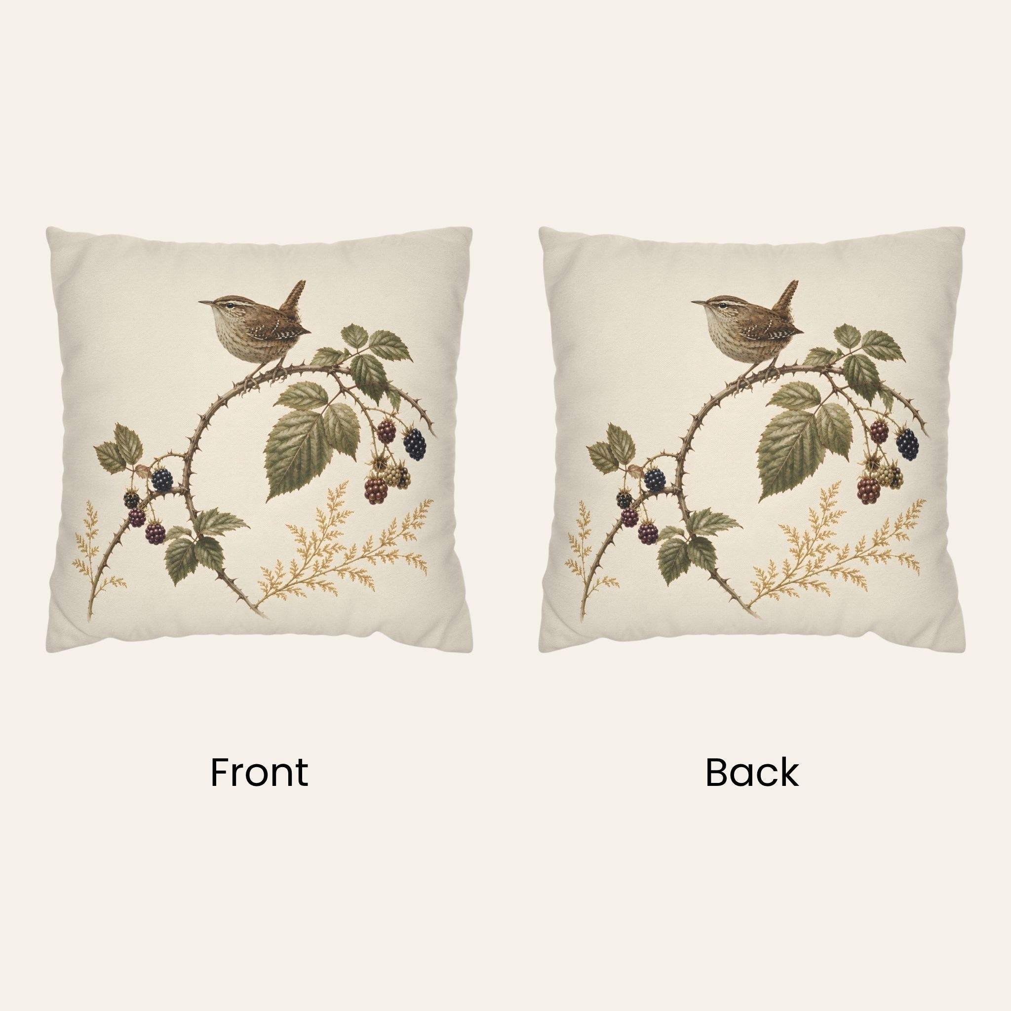 Wren and Blackberry Cotton Pillow Cover, 22" | Hedgerow Trail