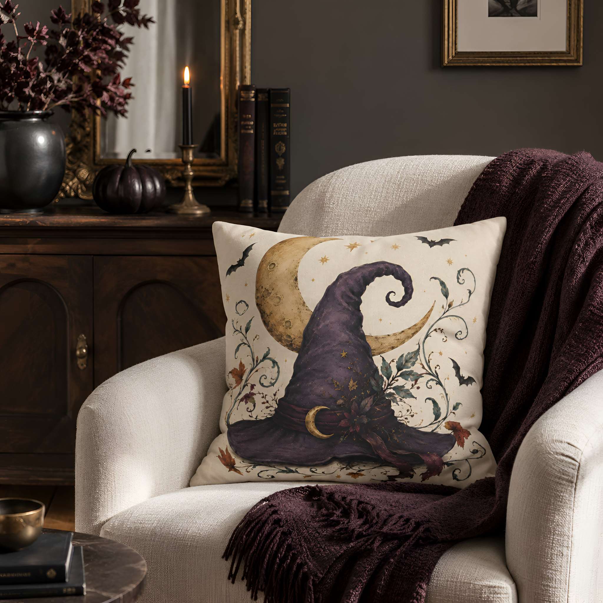 Celestial Witch Hat Throw Pillow, 18–20 Inch | Witchlight Moon