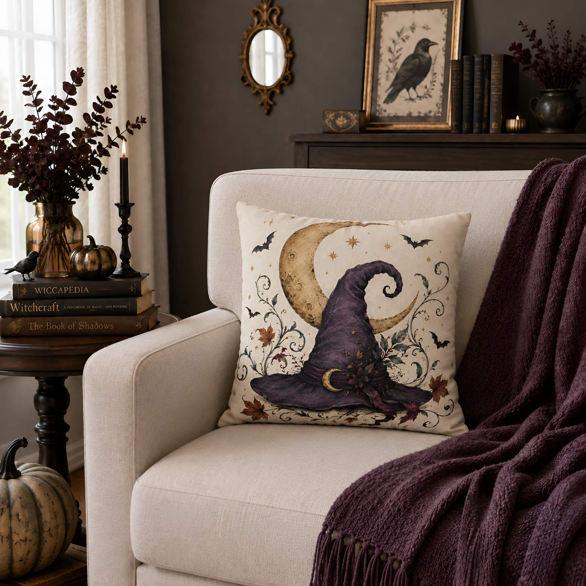 Celestial Witch Hat Throw Pillow, 18–20 Inch | Witchlight Moon