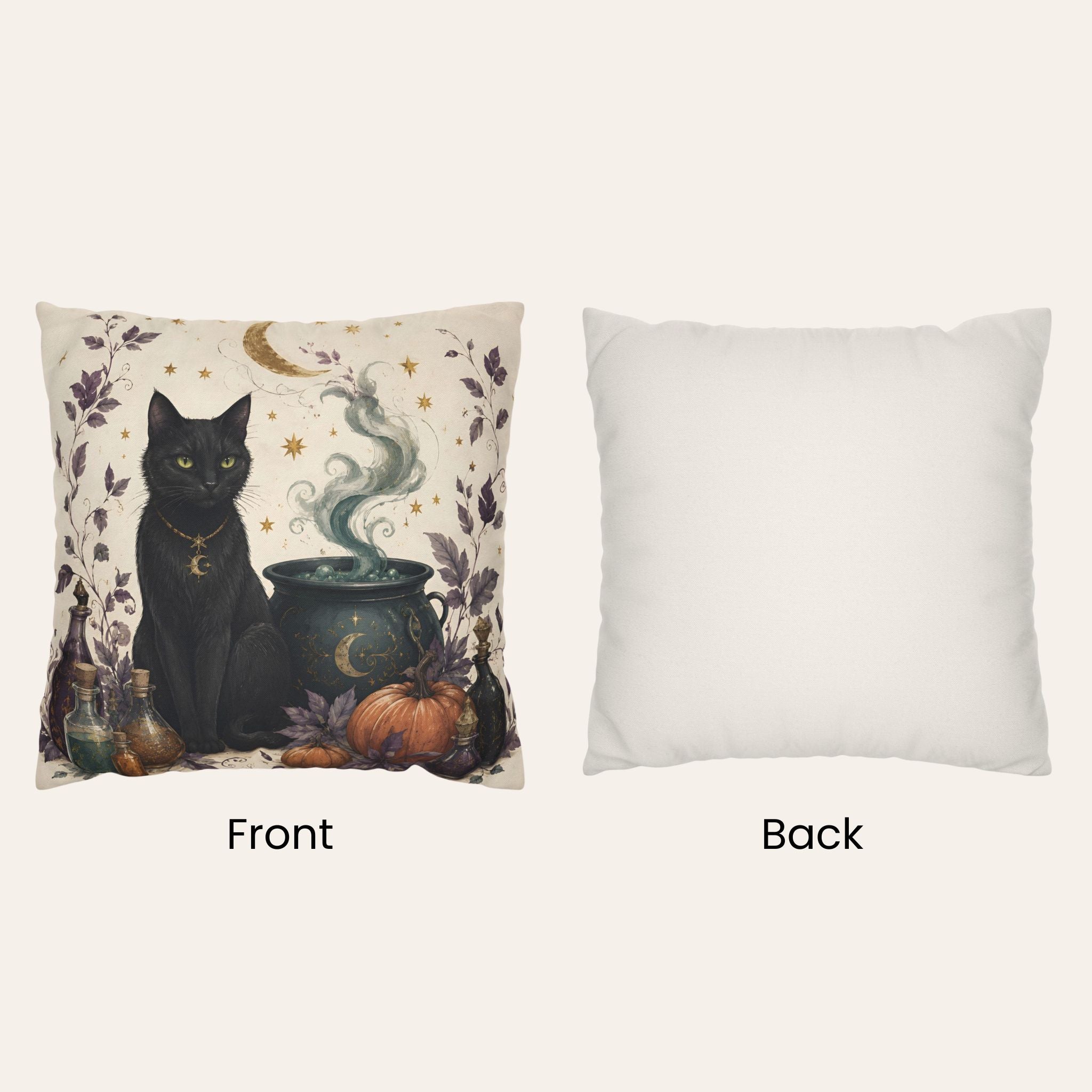 Black Cat Cauldron Throw Pillow, Polyester 18/20 Inch | Witchlight Familiar