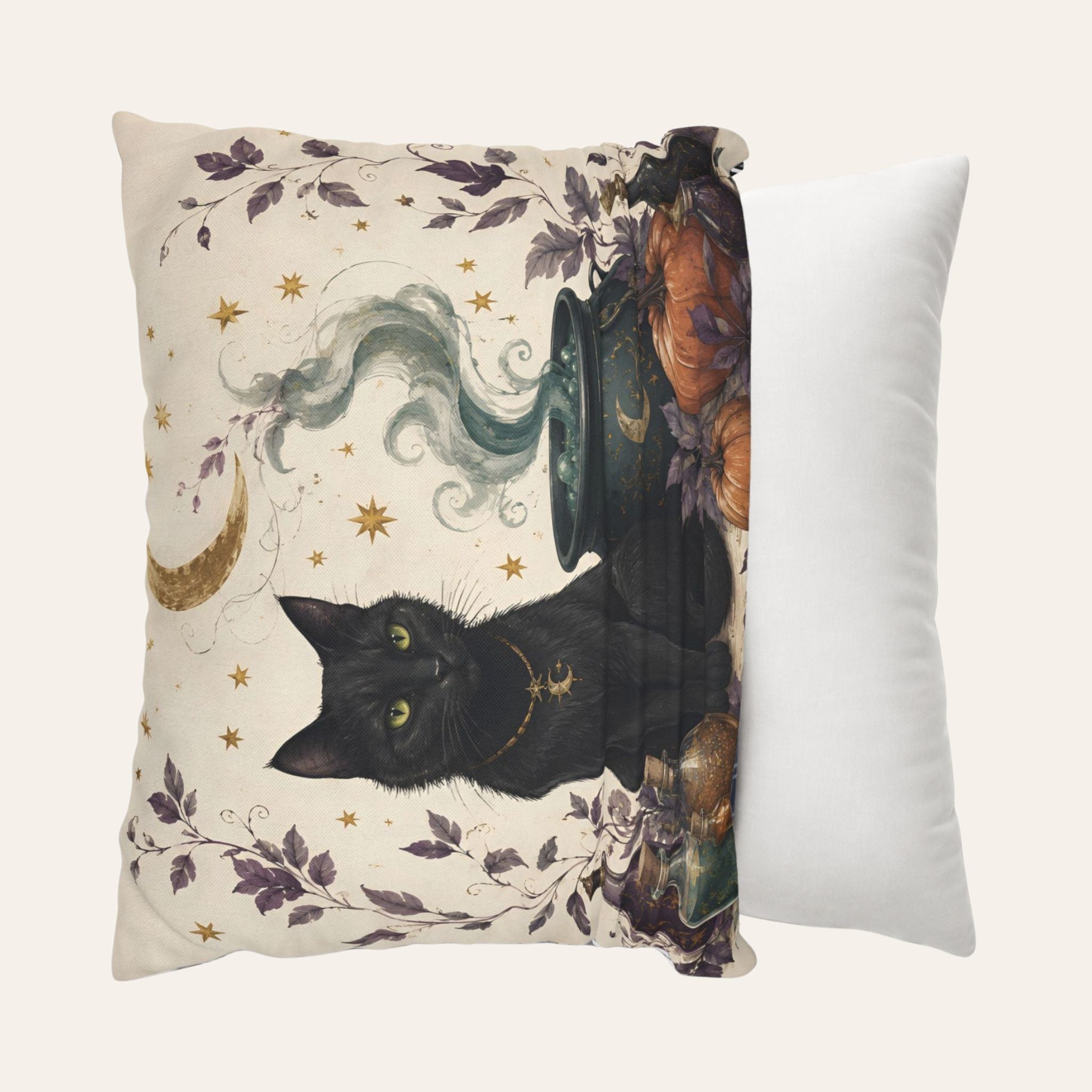 Black Cat Cauldron Throw Pillow, Polyester 18/20 Inch | Witchlight Familiar