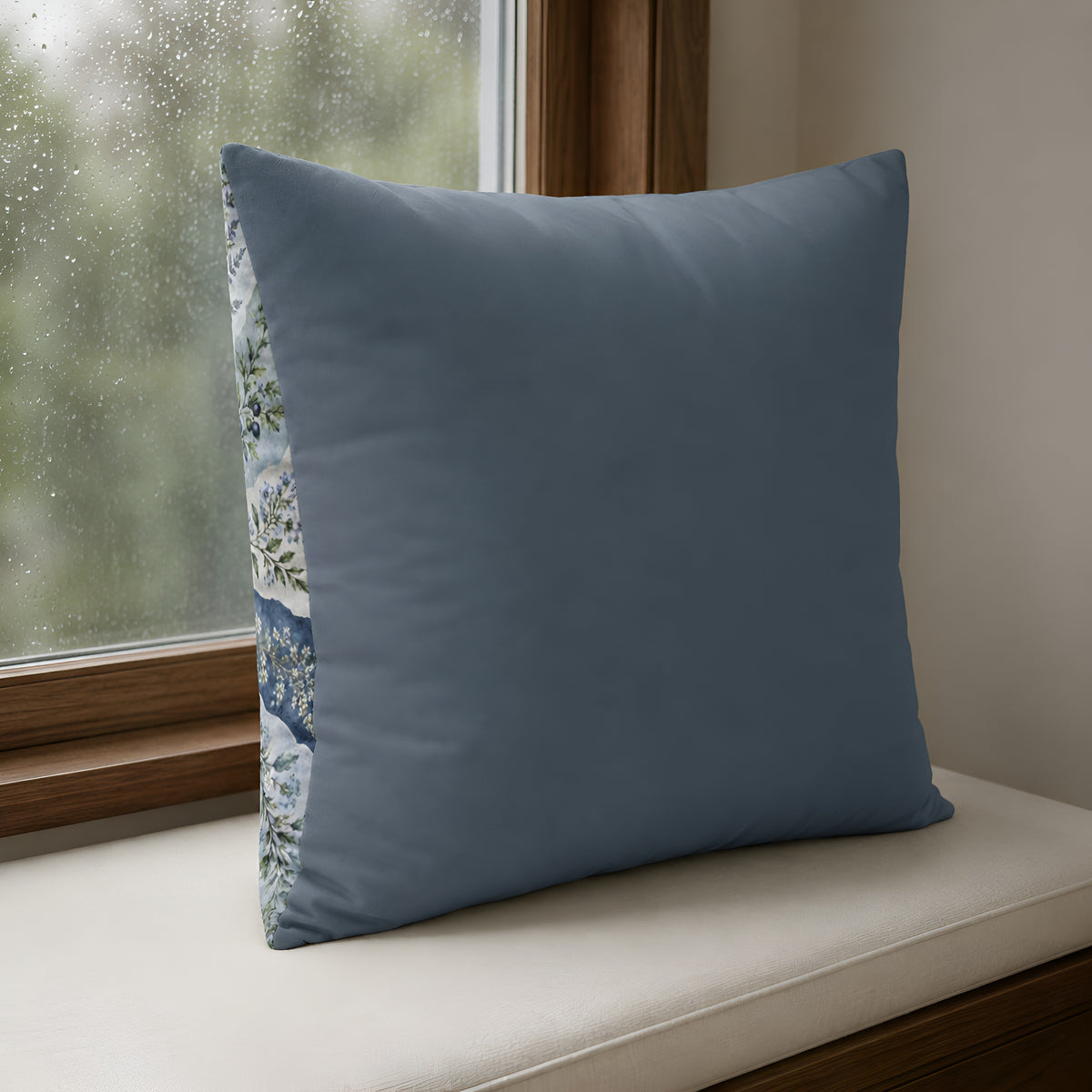 Blue Floral Pillow Cover, Cotton Linen, 22x22 | Misty Sunburst