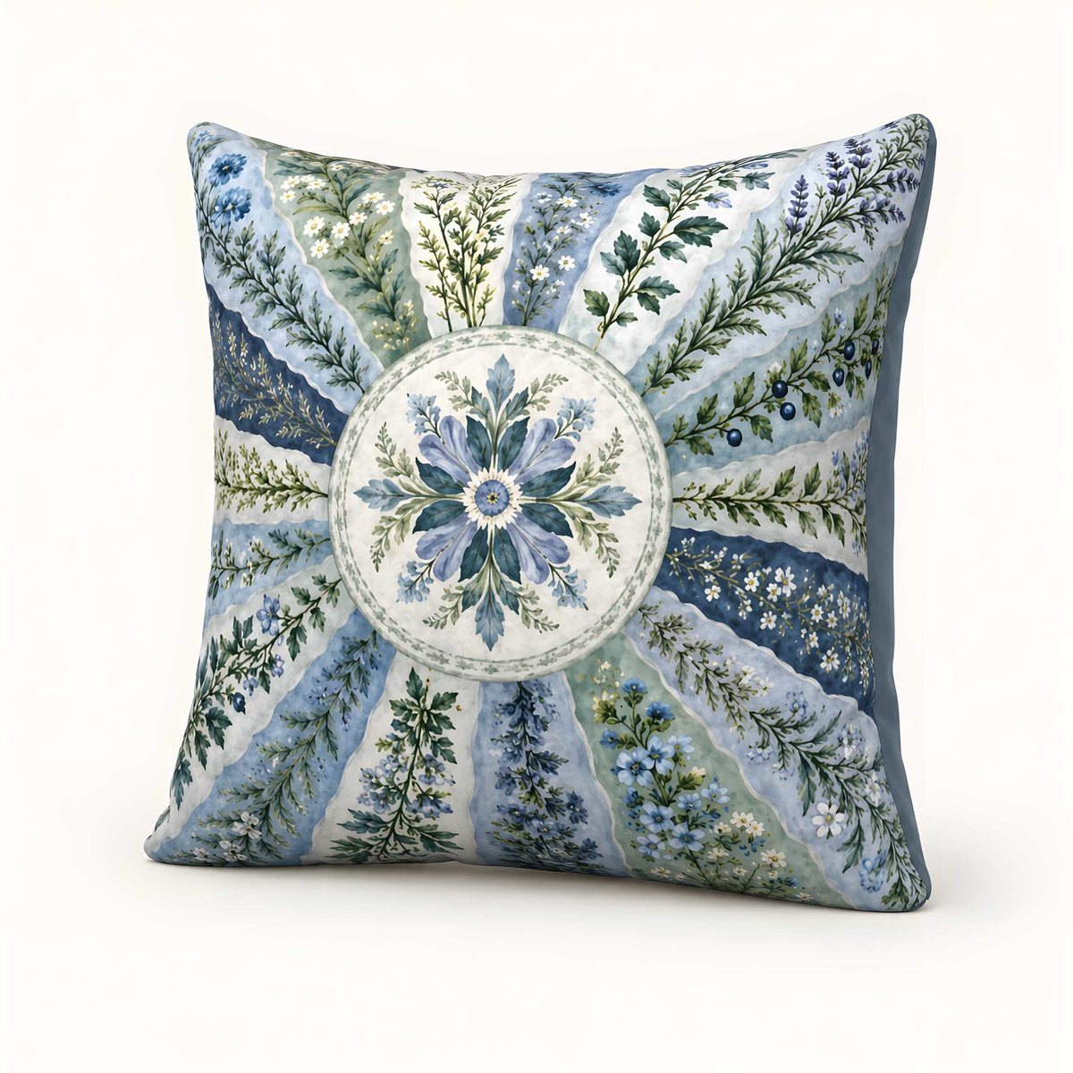 Blue Floral Pillow Cover, Cotton Linen, 22x22 | Misty Sunburst