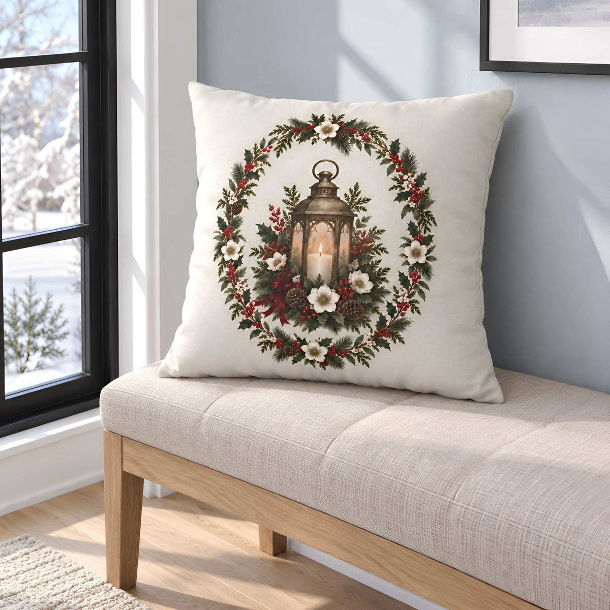 Christmas Lantern Pillow Cover, 18x18 or 20x20 | Yuletide Lantern
