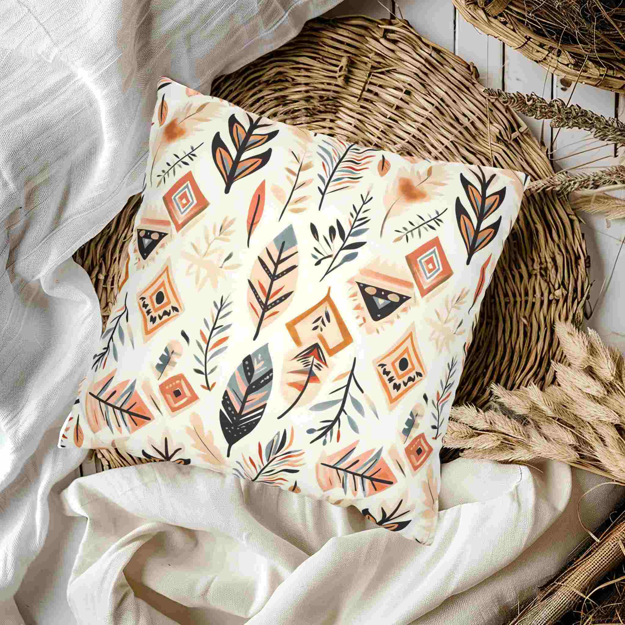 Bohemian Throw Pillow for Tribal Decor | Painted Feather