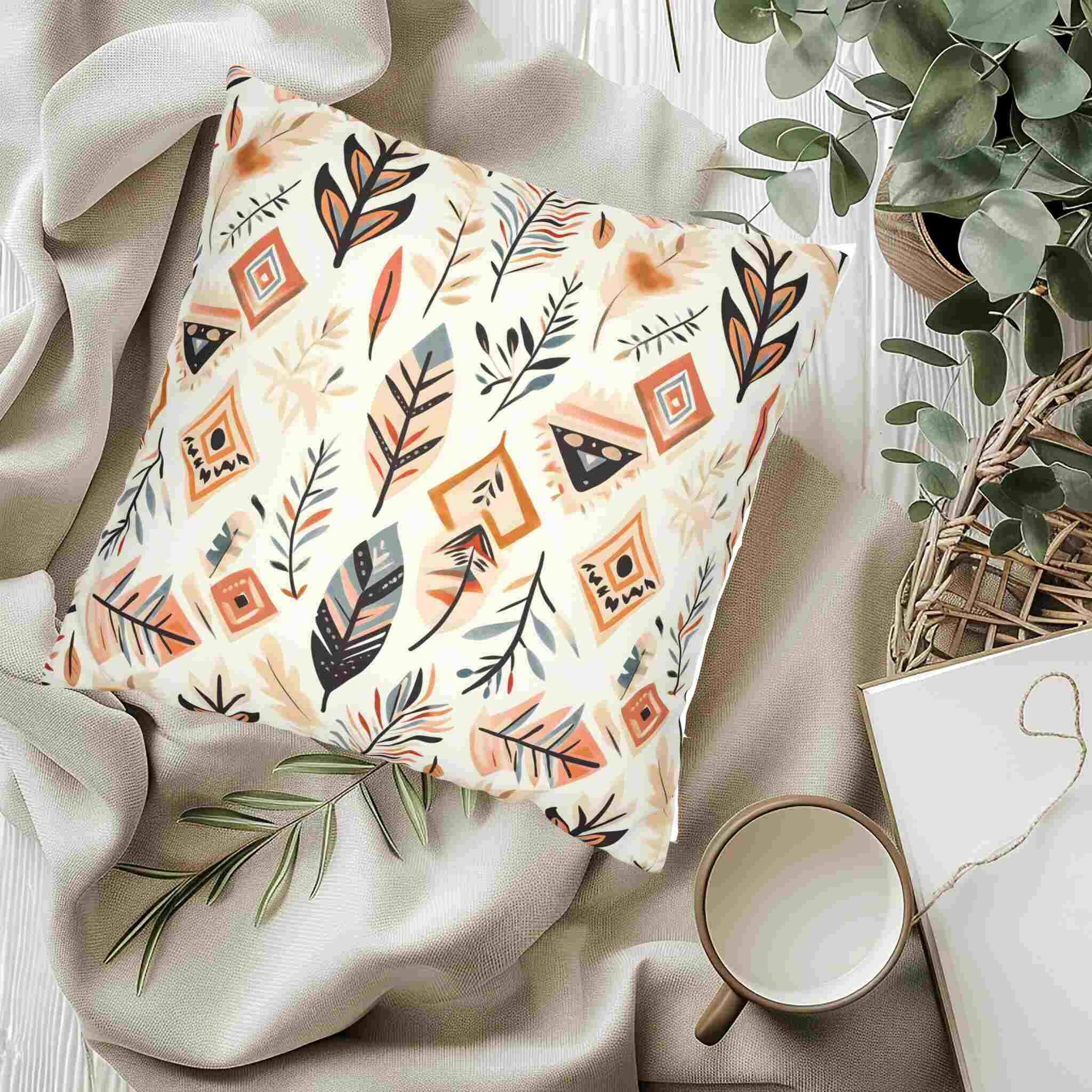 Bohemian Throw Pillow for Tribal Decor | Painted Feather