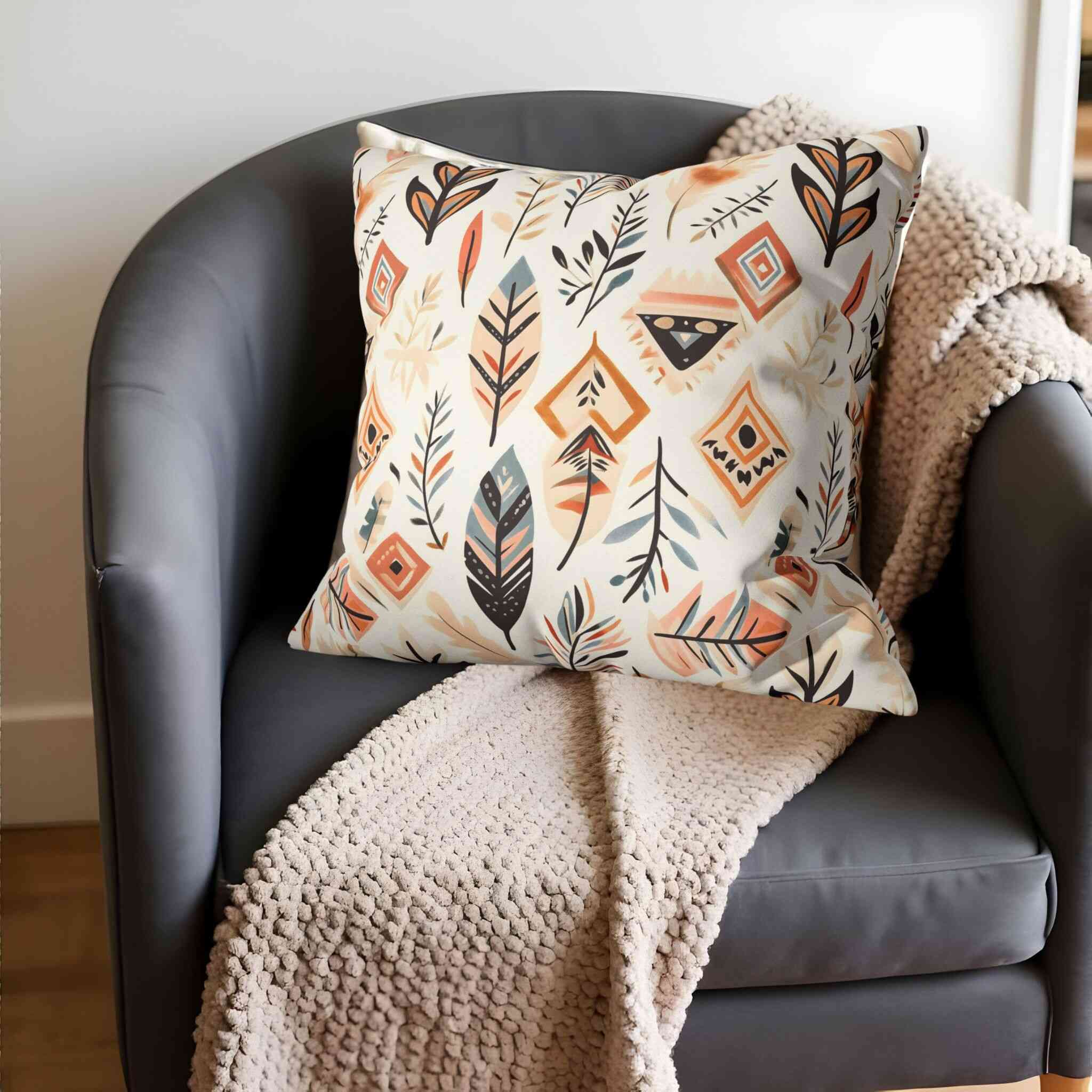 Bohemian Throw Pillow for Tribal Decor | Painted Feather