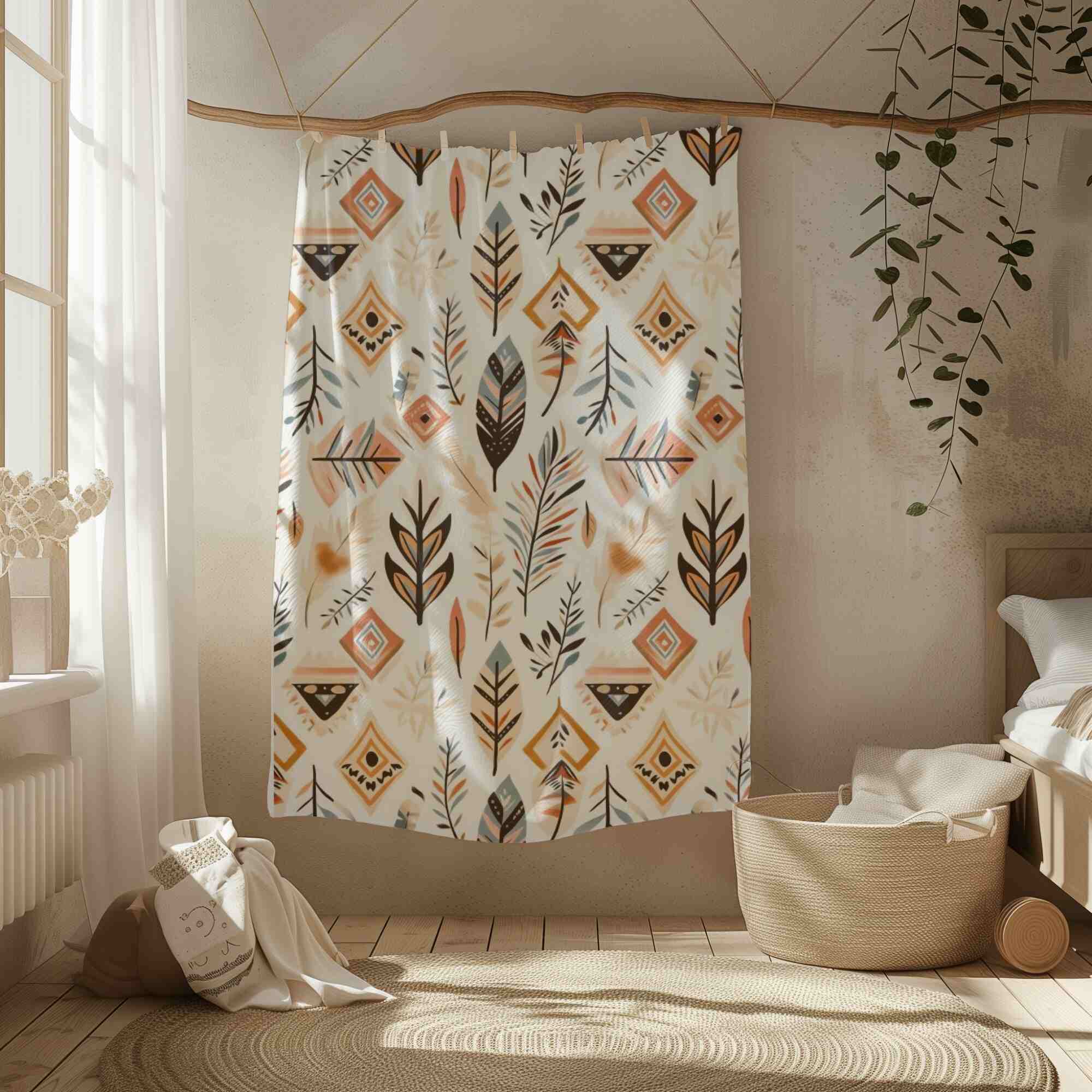 Tribal Boho Blanket – Southwest Feather Decor | Painted Feather