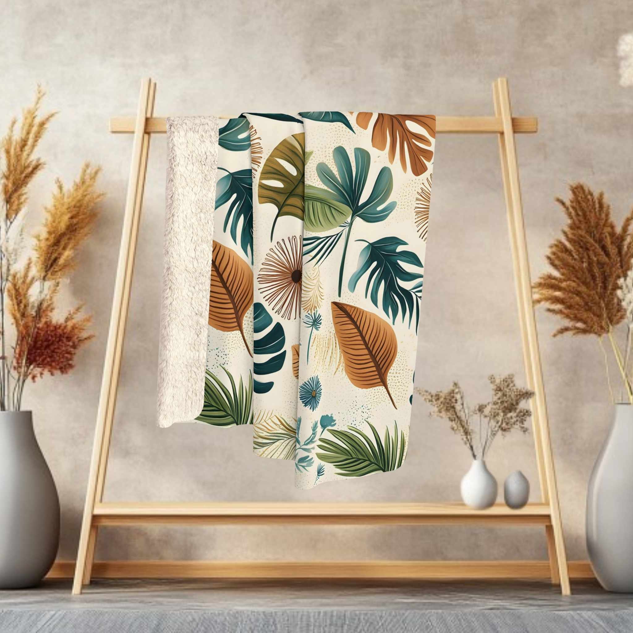 Tropical Throw Blanket - Leafy Botanical Print | Palm Drift