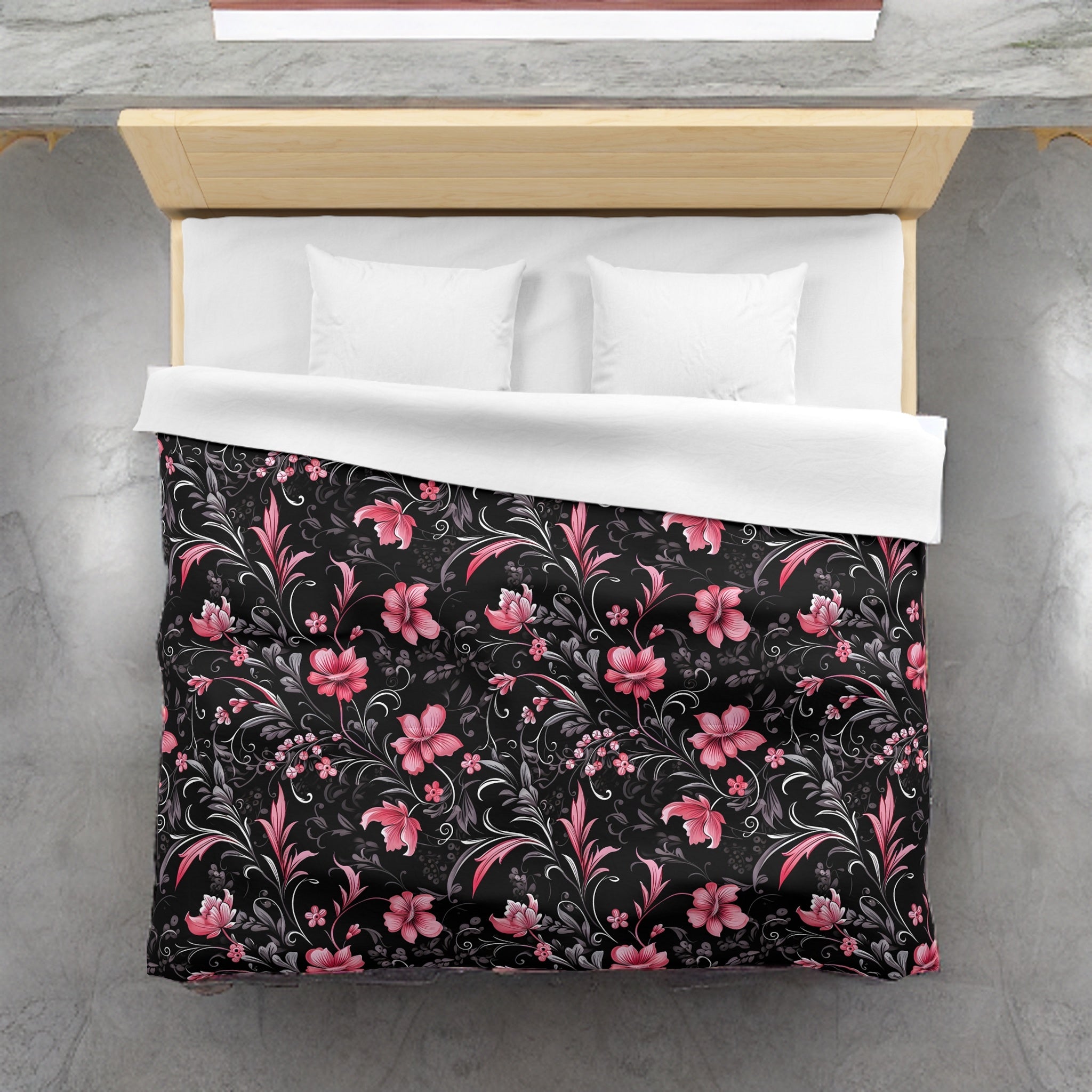Pink Floral Duvet Cover: Romantic Decor | Blossom of Darkness