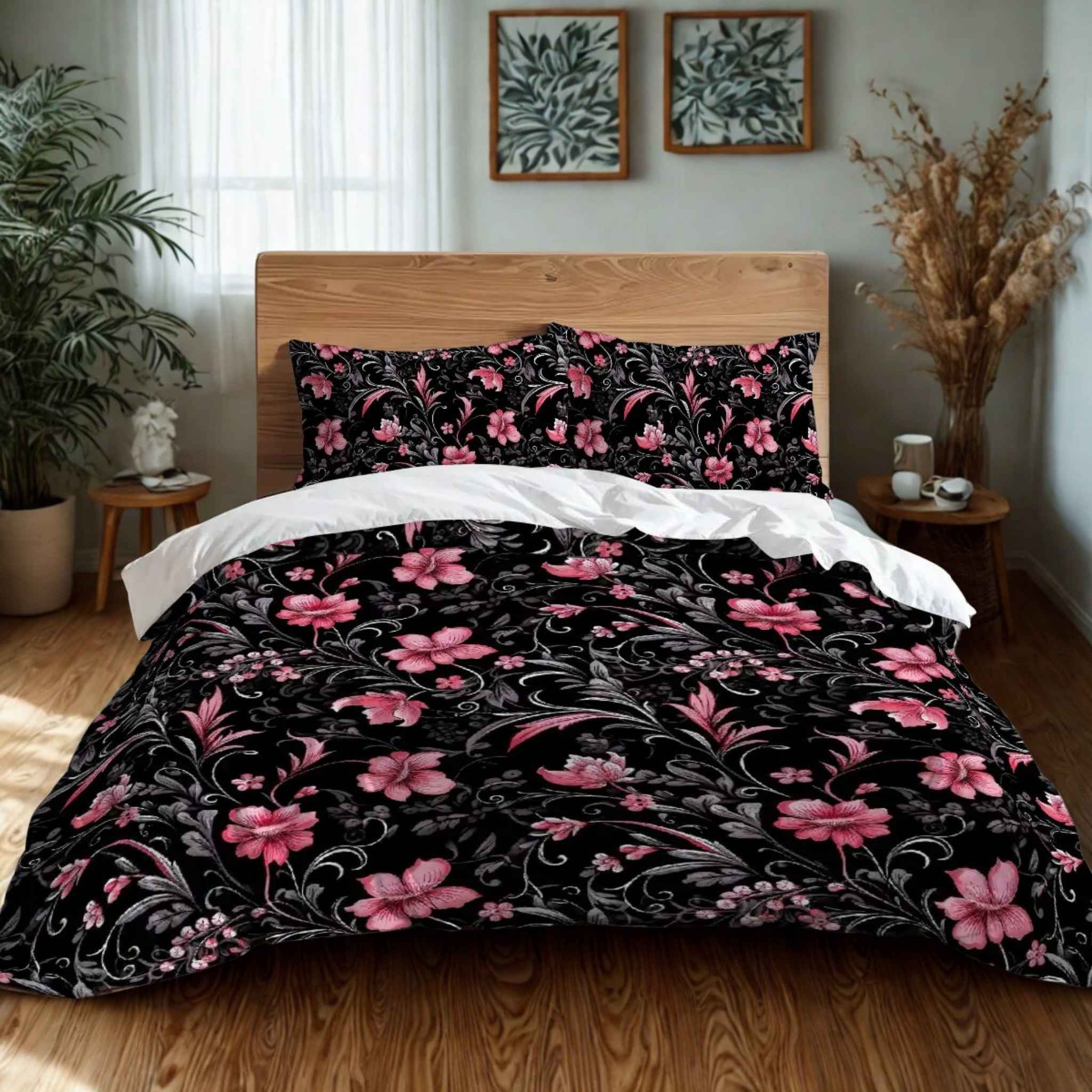 Pink Floral Duvet Cover: Romantic Decor | Blossom of Darkness