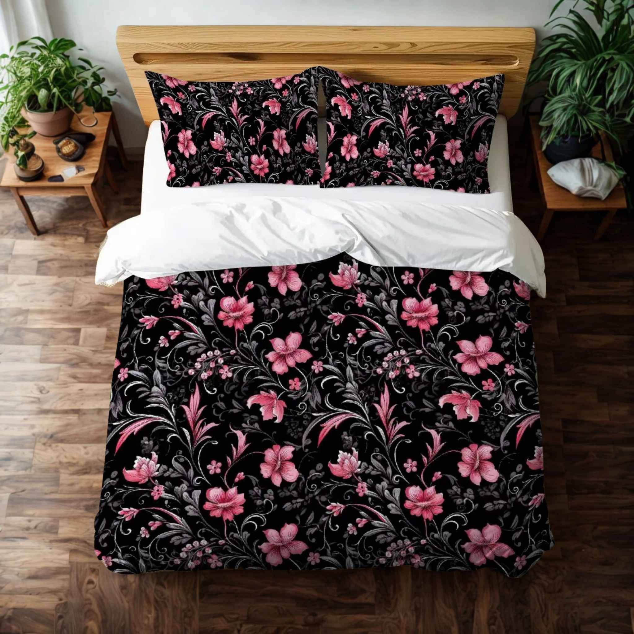 Pink Floral Duvet Cover: Romantic Decor | Blossom of Darkness