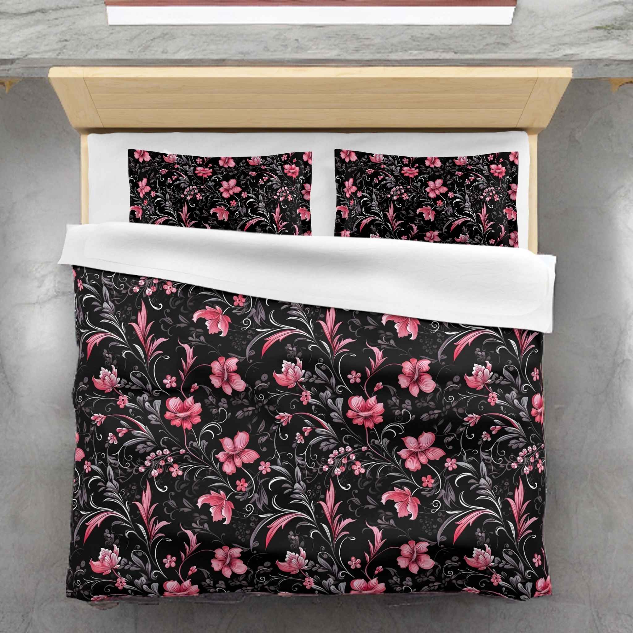 Pink Floral Duvet Cover: Romantic Decor | Blossom of Darkness