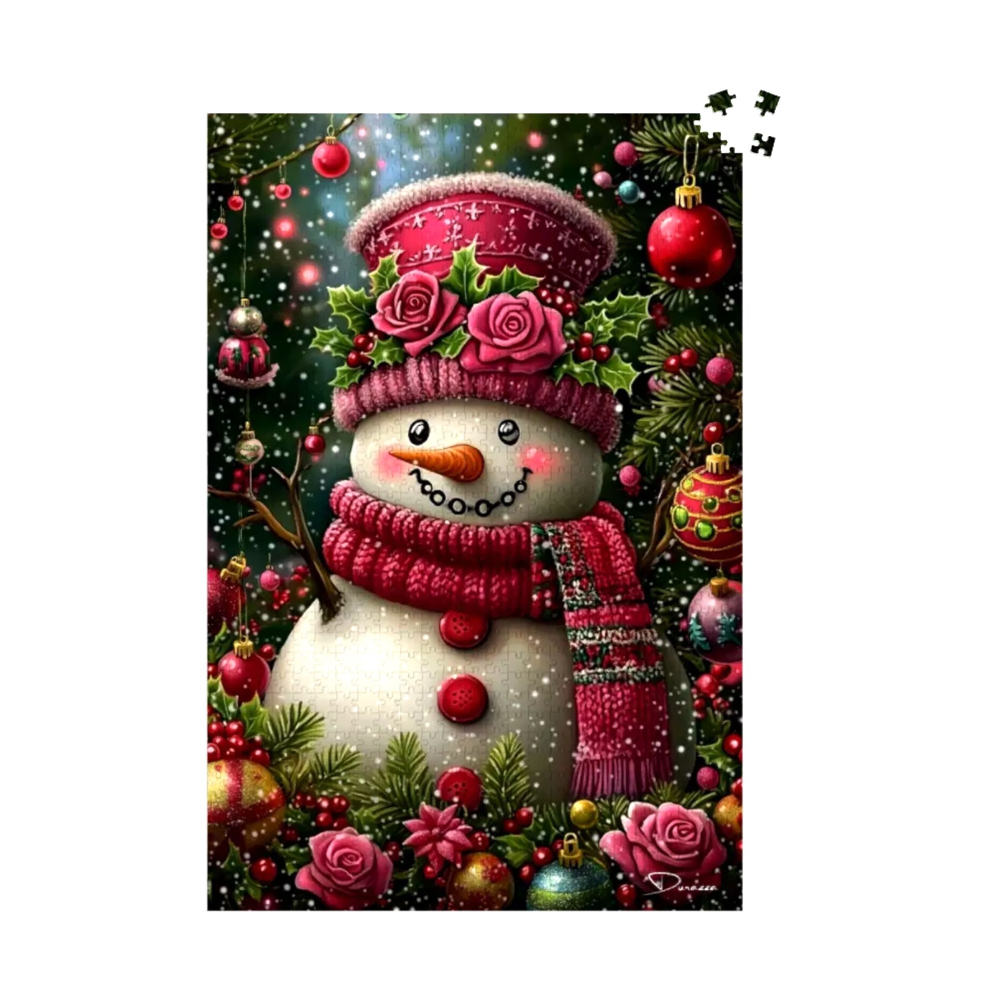 Pink Scarf Snowman Jigsaw Puzzle 500 or 1000 Piece