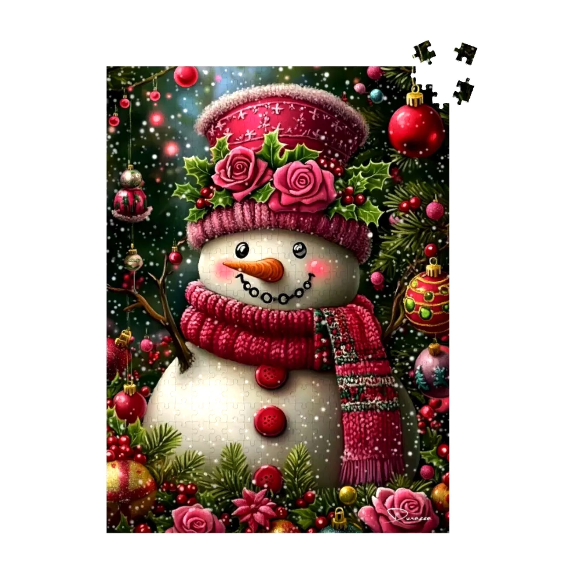 Pink Scarf Snowman Jigsaw Puzzle 500 or 1000 Piece