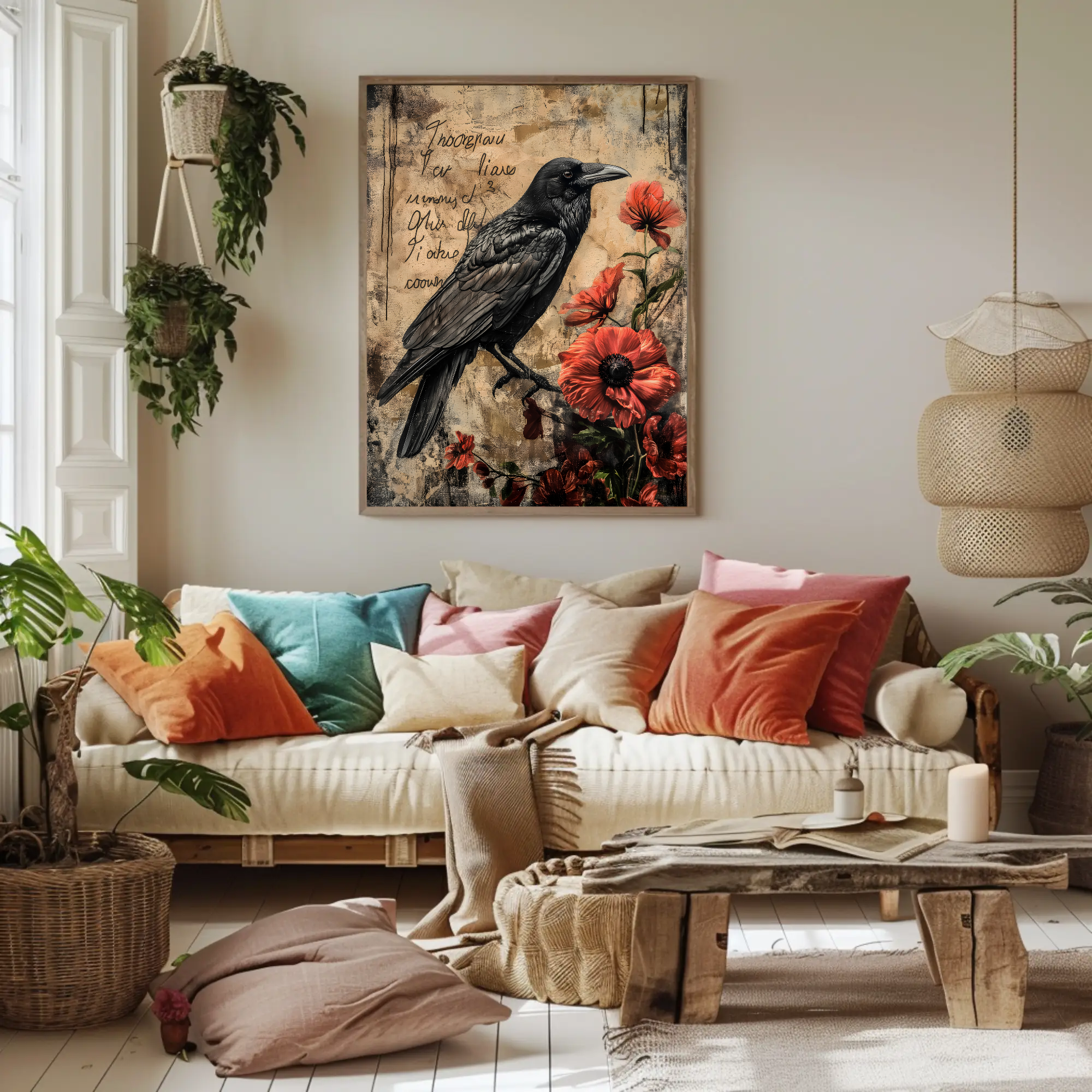 A Poetic Raven Art Piece: Gothic Wall Art