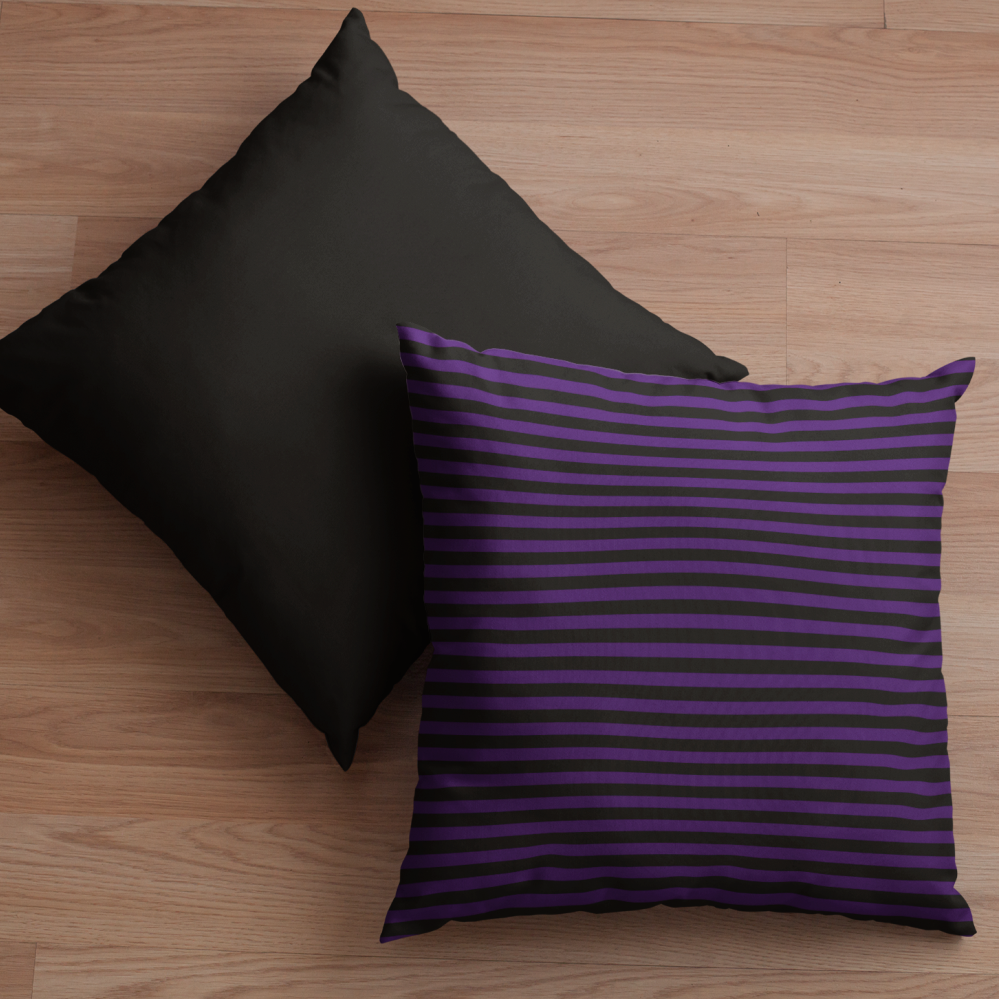 Sinister Stripes Faux Suede Pillow: Purple and Black Striped