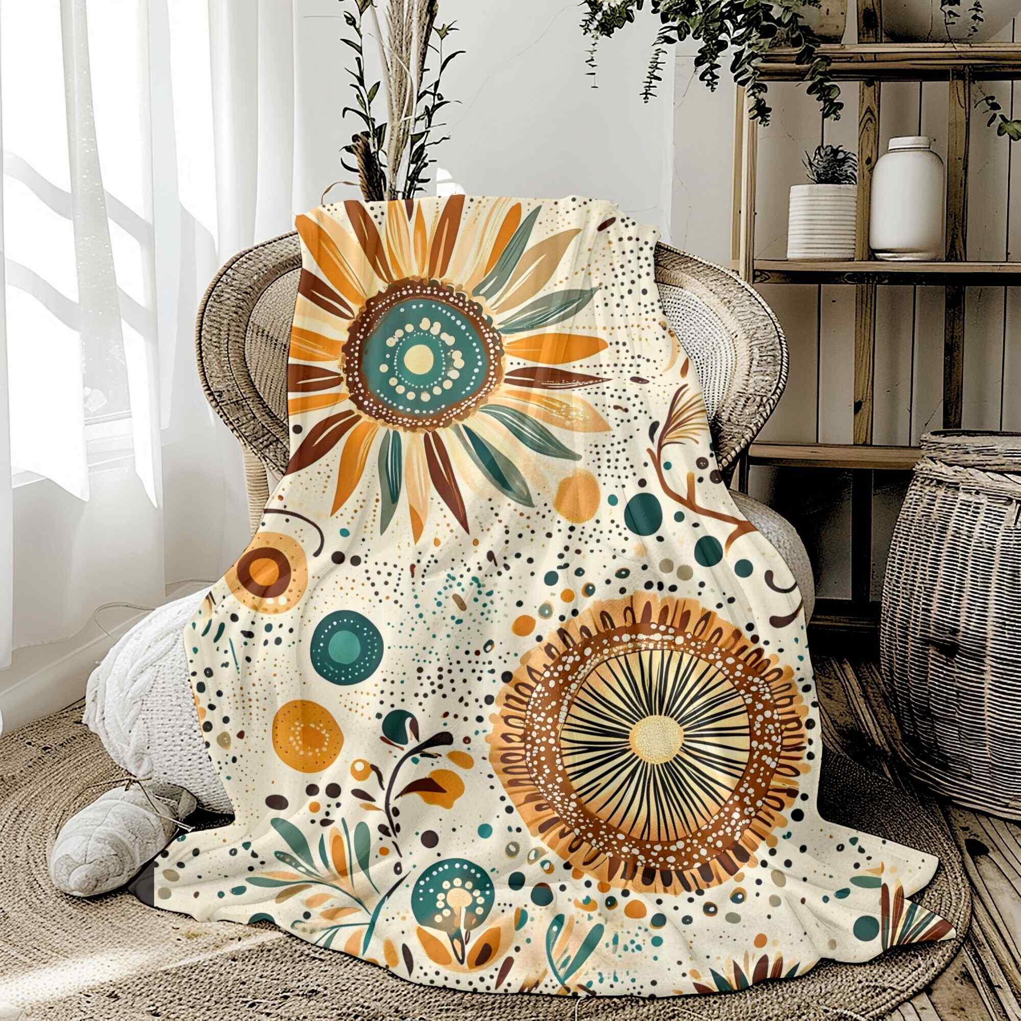 Radiant Floral Sunburst Throw Blanket: Bohemian Style Decor