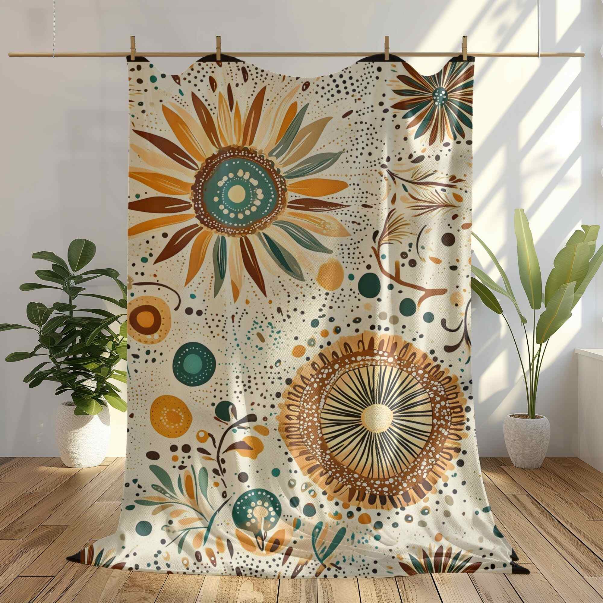 Radiant Floral Sunburst Throw Blanket: Bohemian Style Decor