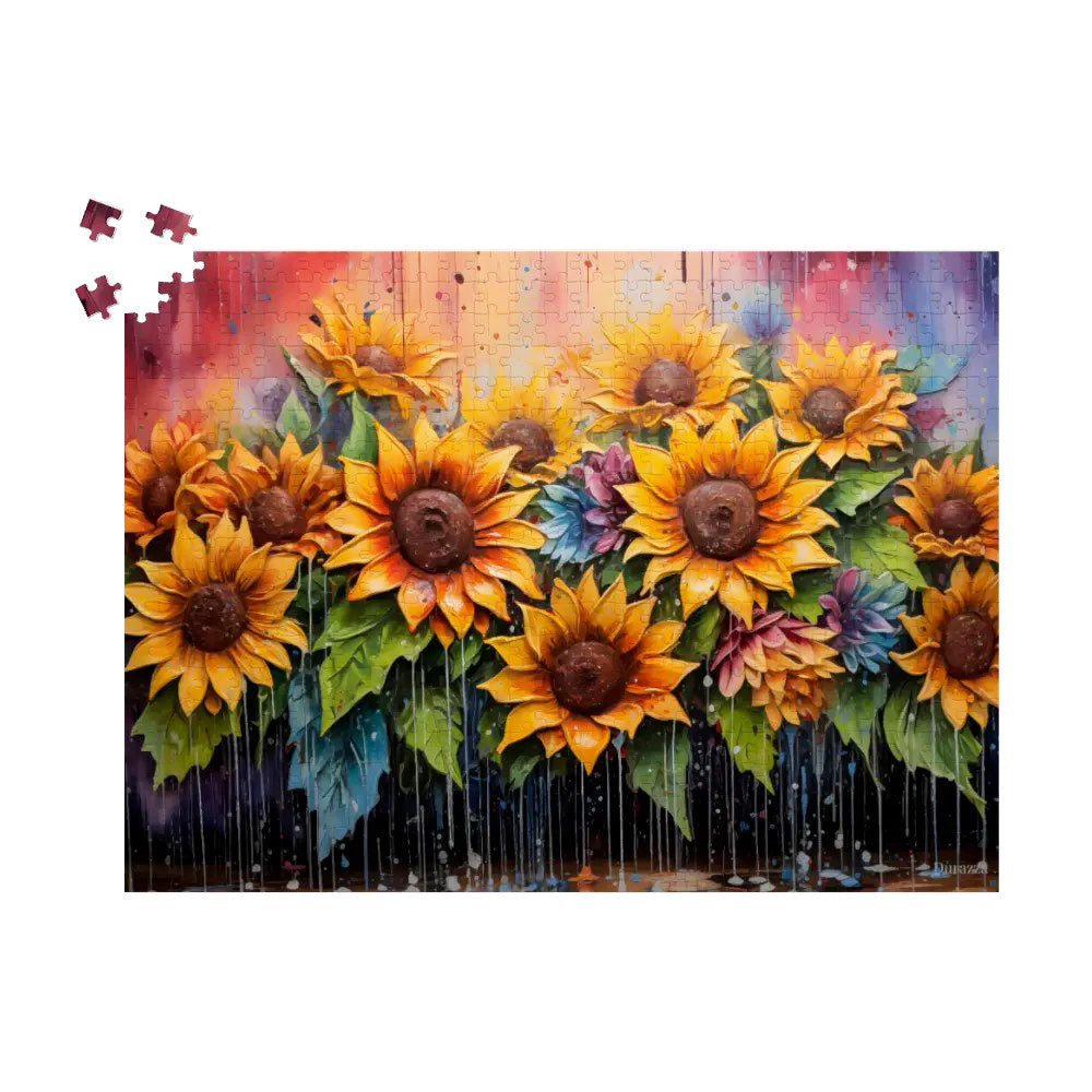 Raindrop Sunflower Jigsaw Puzzle: 500 or 1000 Pieces