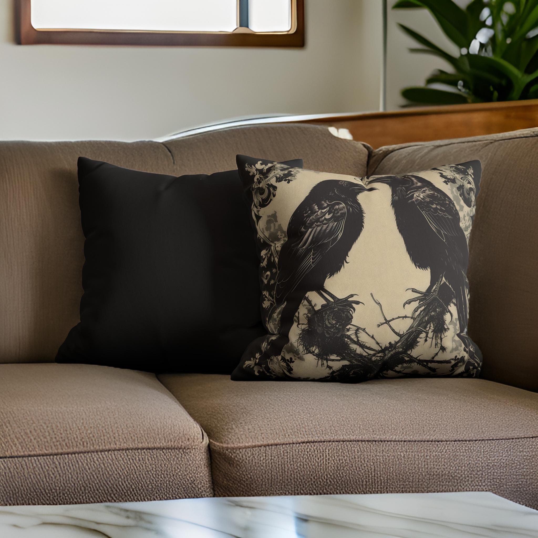 Gothic Raven Throw Pillow – Vintage Noir Decor | Ravens Delight