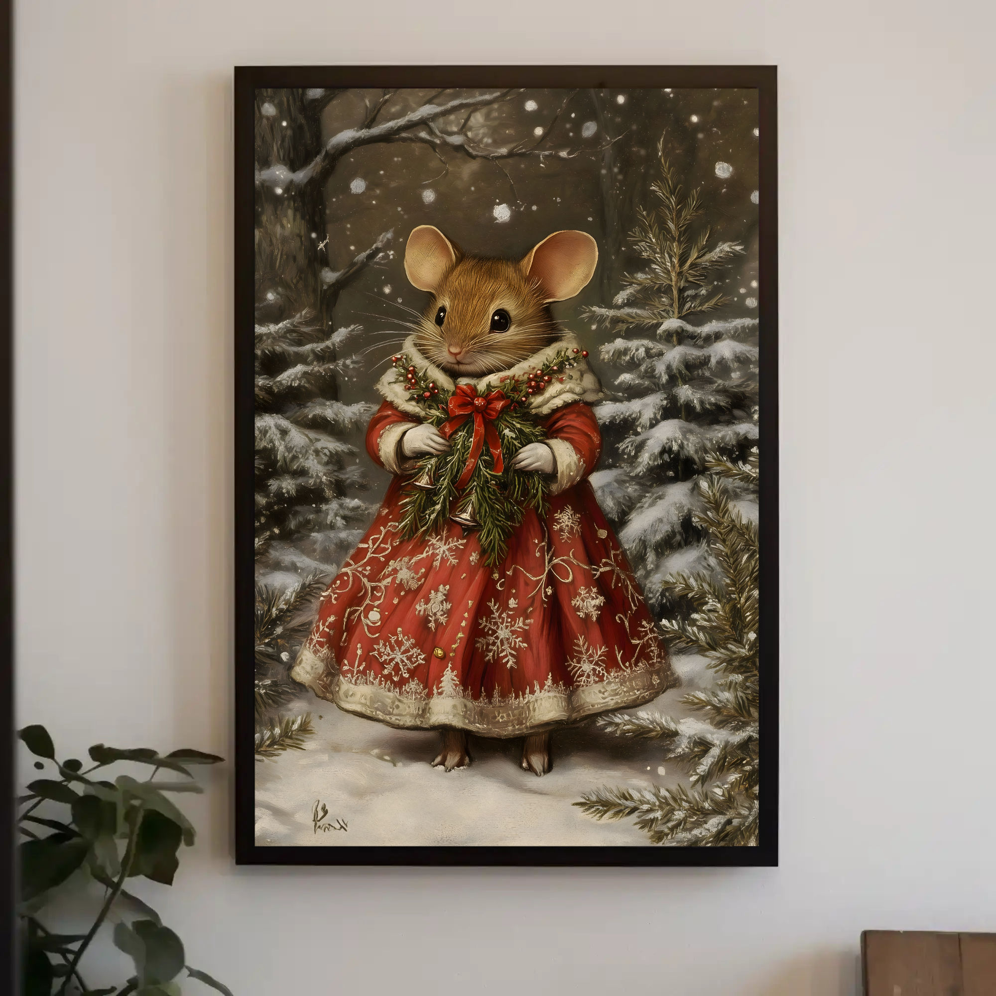 Ruby Mouse Wall Art: Victorian Holiday Decor