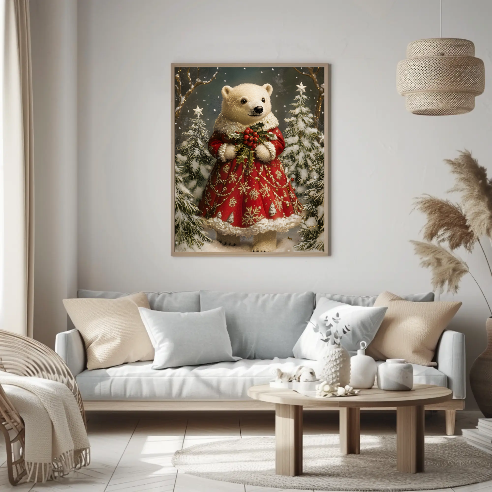 Ruby Polar Bear Wall Art: Victorian Holiday Decor