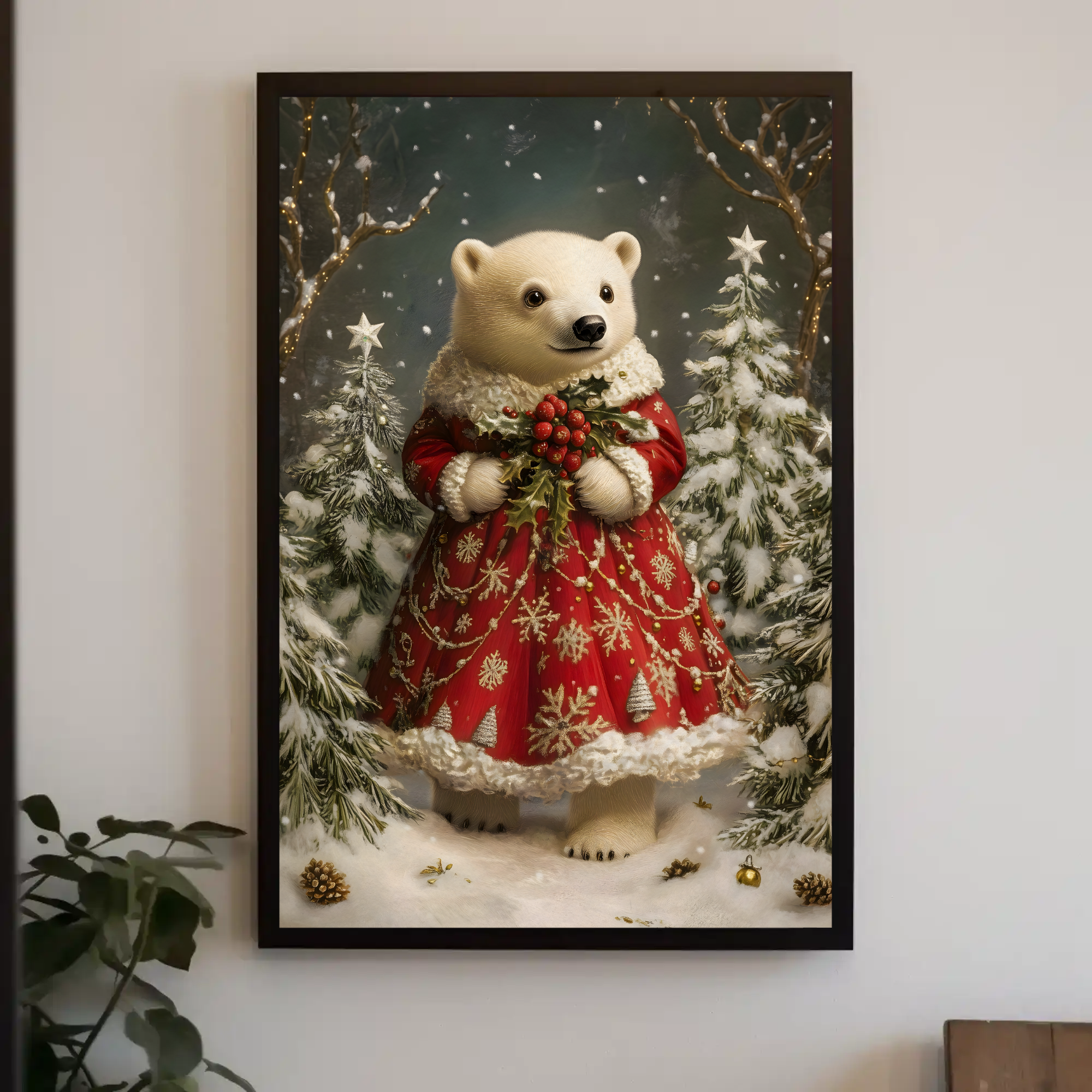Ruby Polar Bear Wall Art: Victorian Holiday Decor